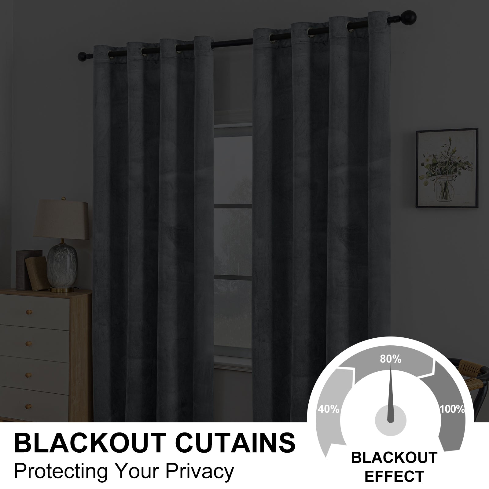 YSTYLE 2 Pieces Velvet Blackout Curtains Thermal Insulated-YSTYLE
