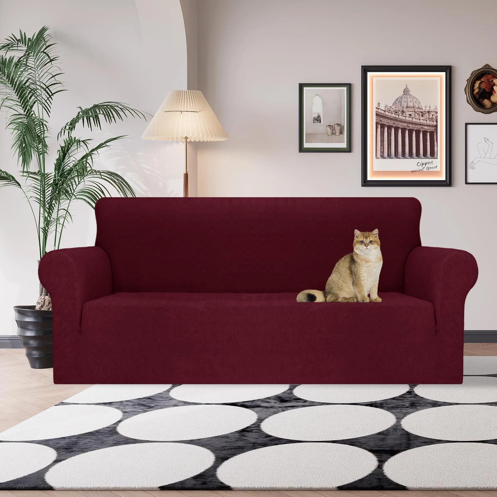 YSTYLE Stretch 3 Seater Sofa Cover with Armrests Anti-Slip Washable-YSTYLE