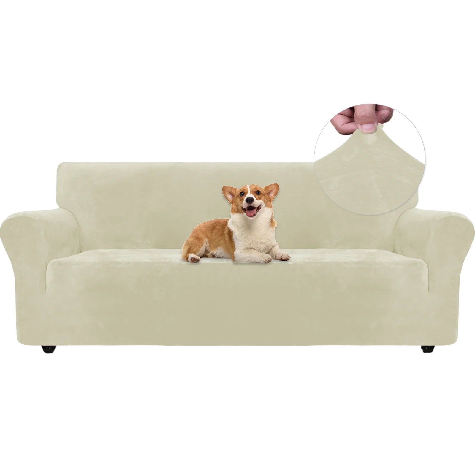 YSTYLE Velvet 3 Seater Sofa Cover with Armrests Stretch Anti Slip-YSTYLE