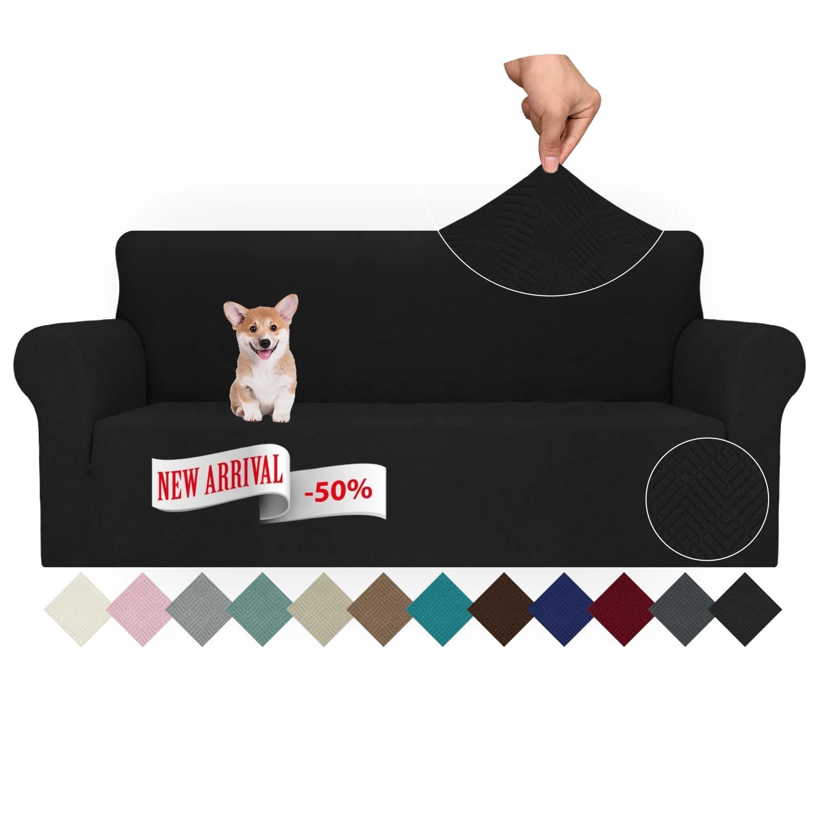 YSTYLE Stretch 3 Seater Sofa Cover with Armrests Anti-Slip Washable-YSTYLE
