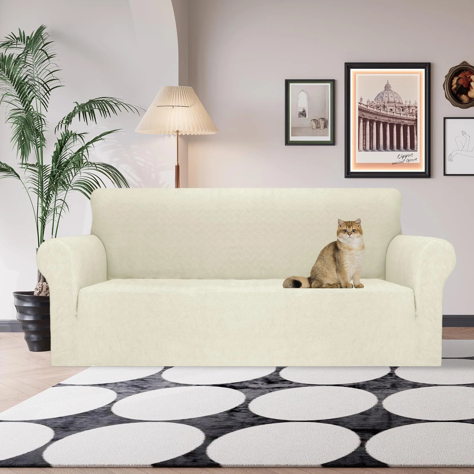 YSTYLE Stretch 3 Seater Sofa Cover with Armrests Anti-Slip Washable-YSTYLE