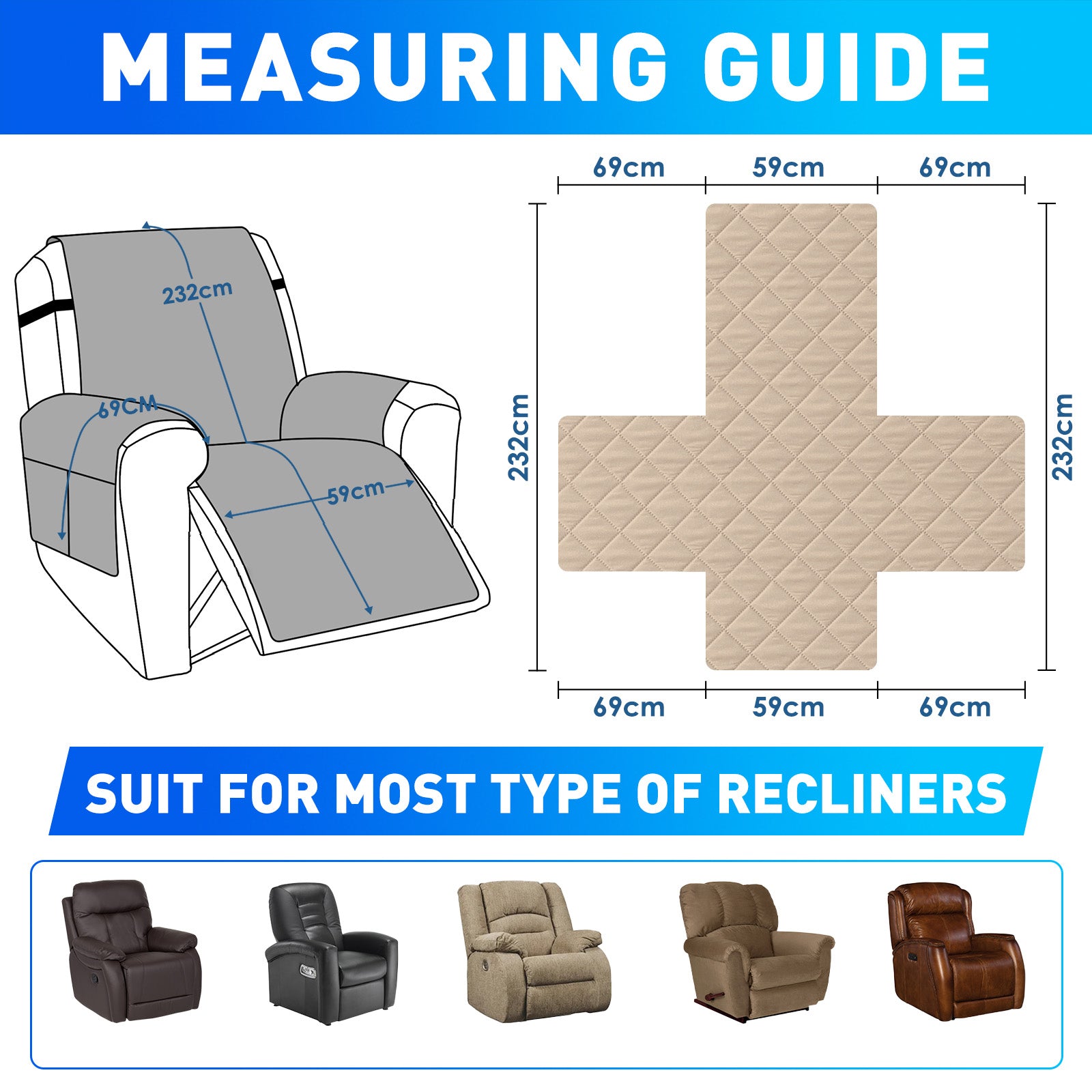 Waterproof 1 Seater Armchair Cover with Non-Slip Backing and Pockets