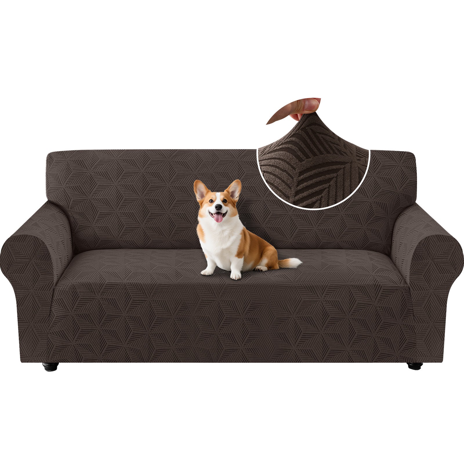 Ystyle Stretch 3 Seater Sofa Cover with Armrests Geometric Pattern Anti Slip-YSTYLE