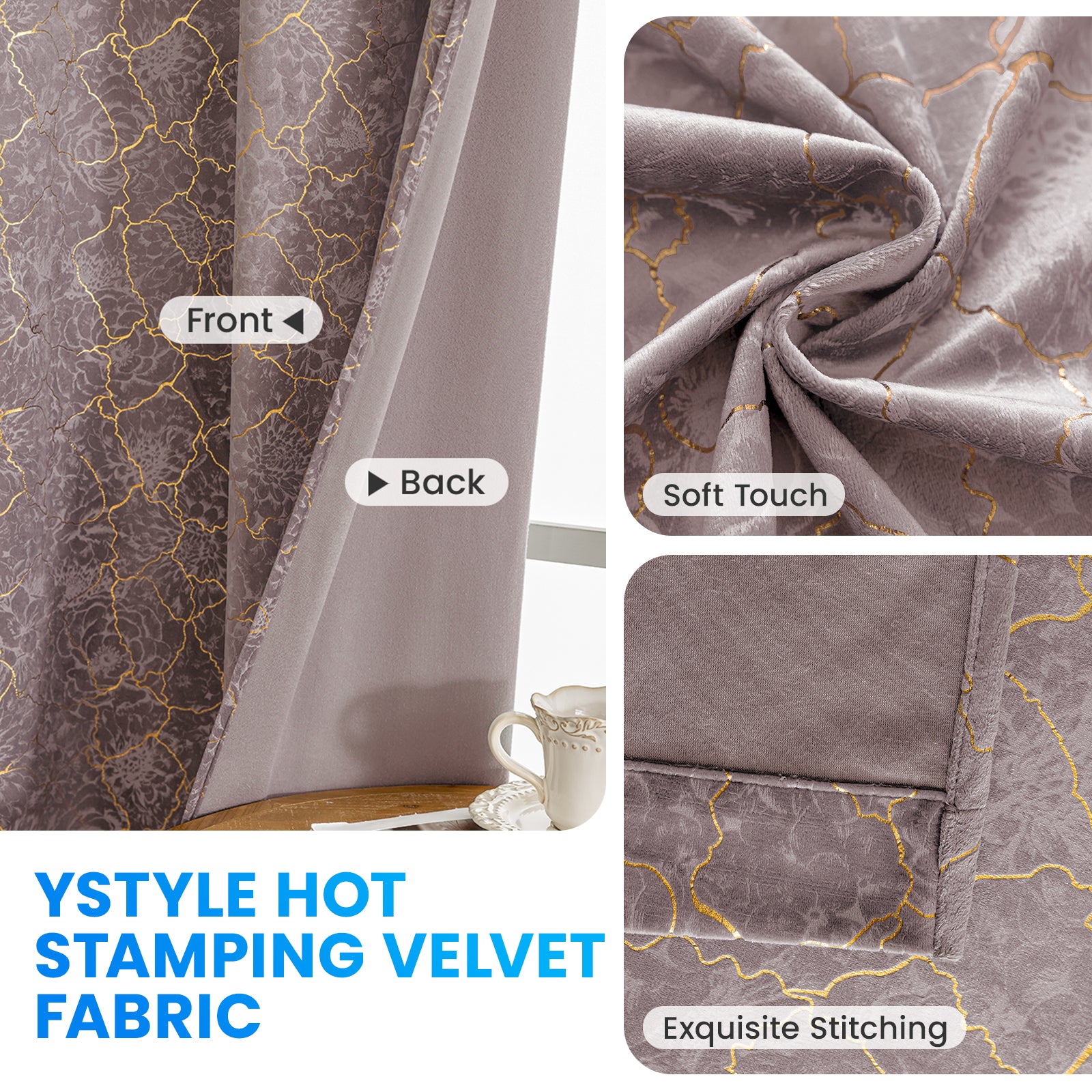 Ystyle 2 Stück Samt Blackout Vorhänge 117x137 cm Gold Druck