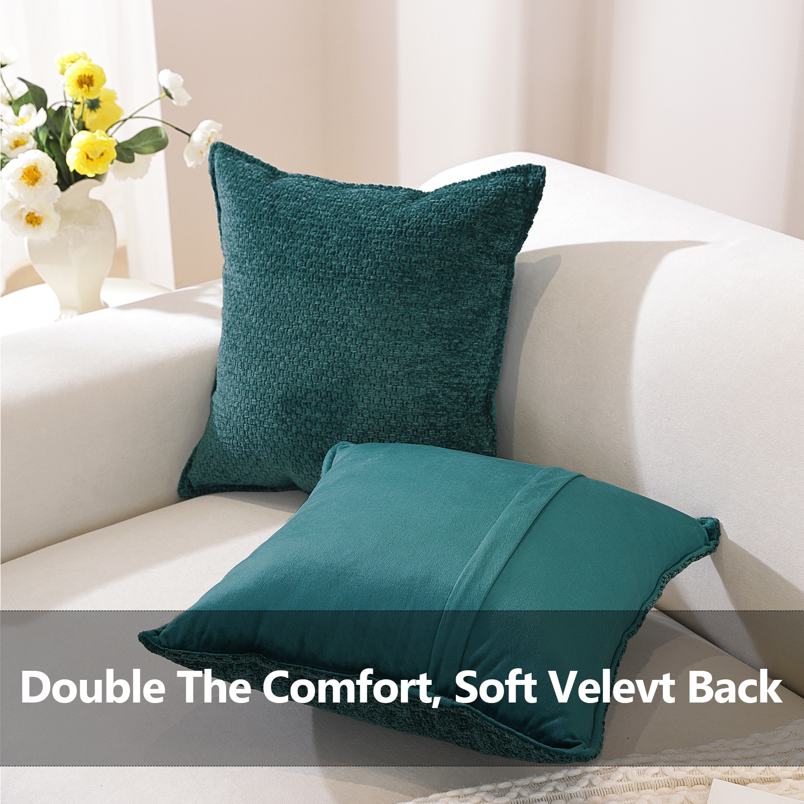 Ystyle Chenille Sofa Cushion Covers 60 x 60 cm, 2 Pieces, Soft Durable Cushion Cover, Cushion Cover with Corazón Shape, Decorative Cushion Covers Living Room