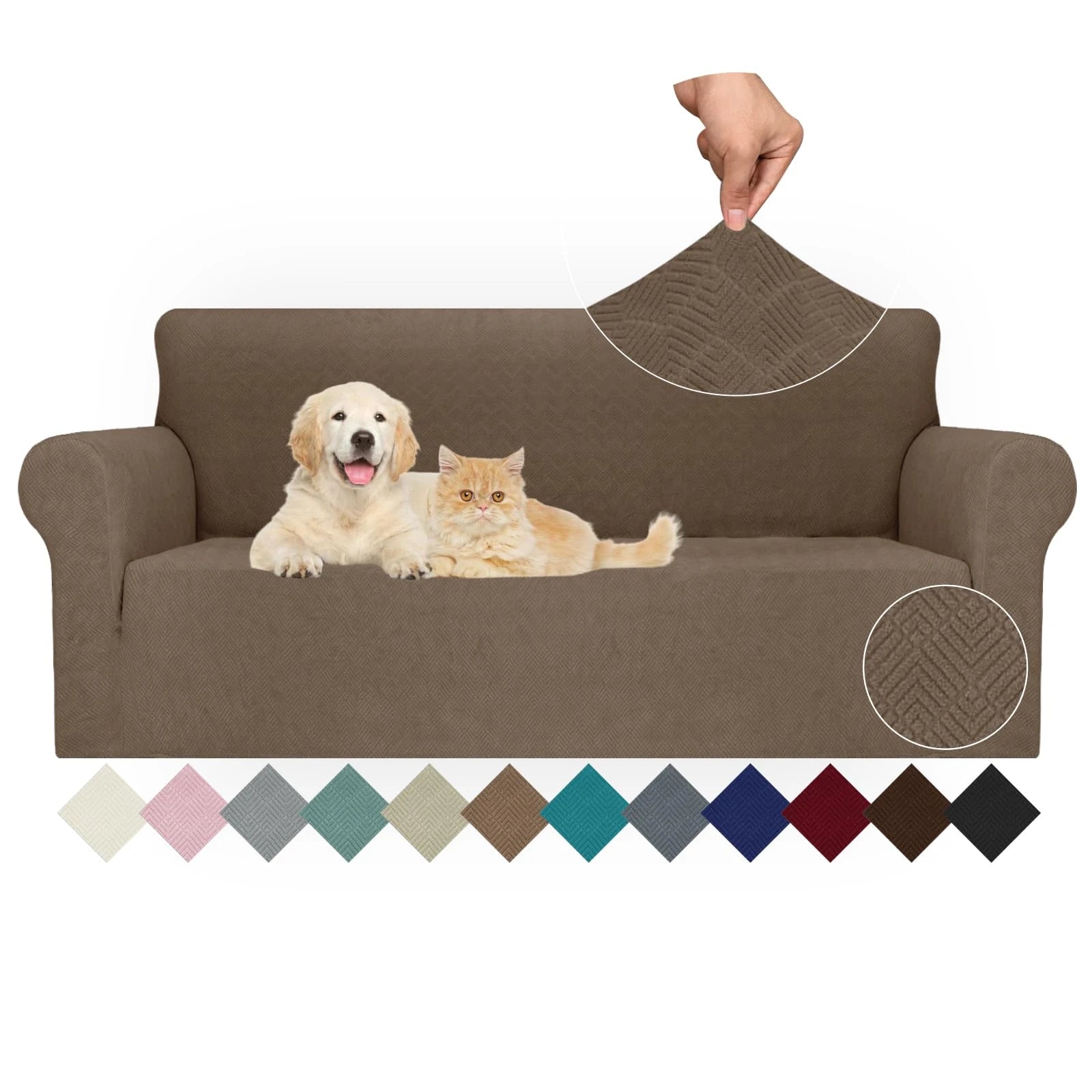 YSTYLE Stretch 3 Seater Sofa Cover with Armrests Anti-Slip Washable-YSTYLE