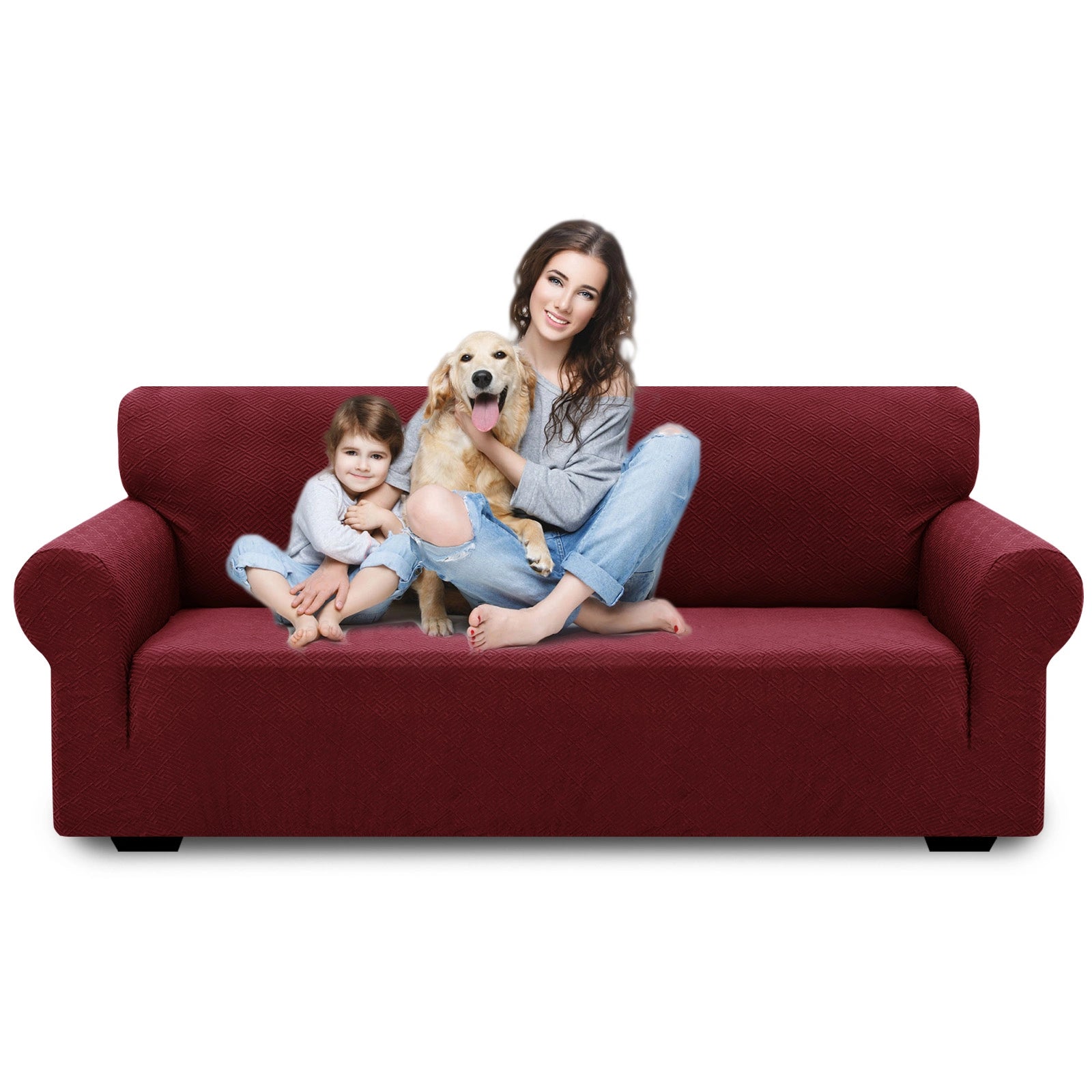 YSTYLE Stretch 3 Seater Sofa Cover with Armrests Geometric Jacquard Pattern-YSTYLE