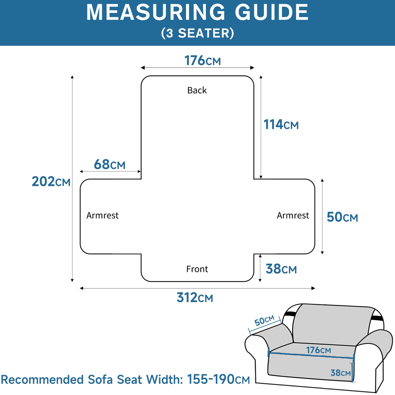 YSTYLE 3 Seater canapé couverture with Side Pockets antidérapant