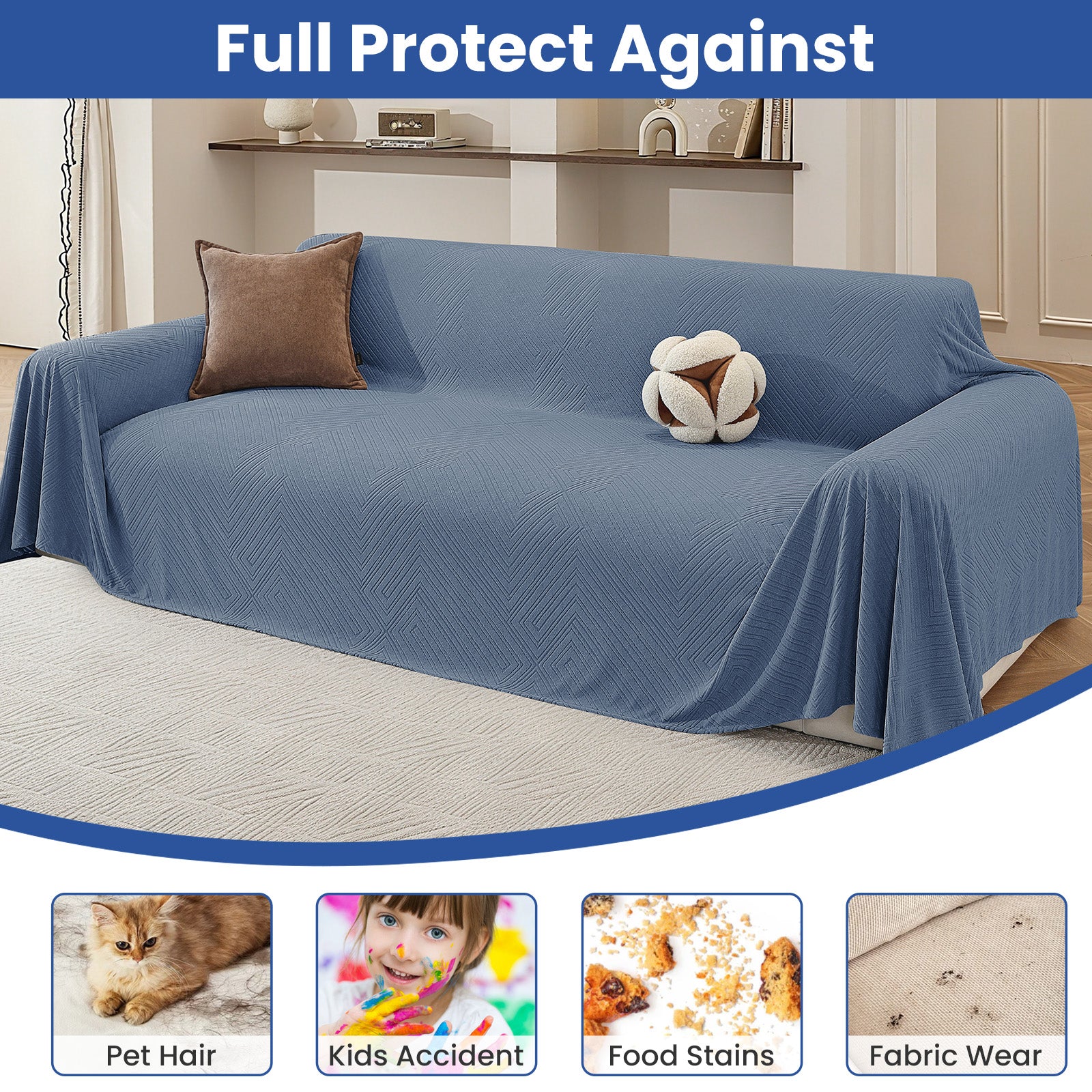 Ystyle 3 Seater Sofa Cover, 180x340 cm, Anti-Claw Protection, Soft Universal Sofa Cover, Anti-Dust, Large Size Modern Washable Sofa Throw