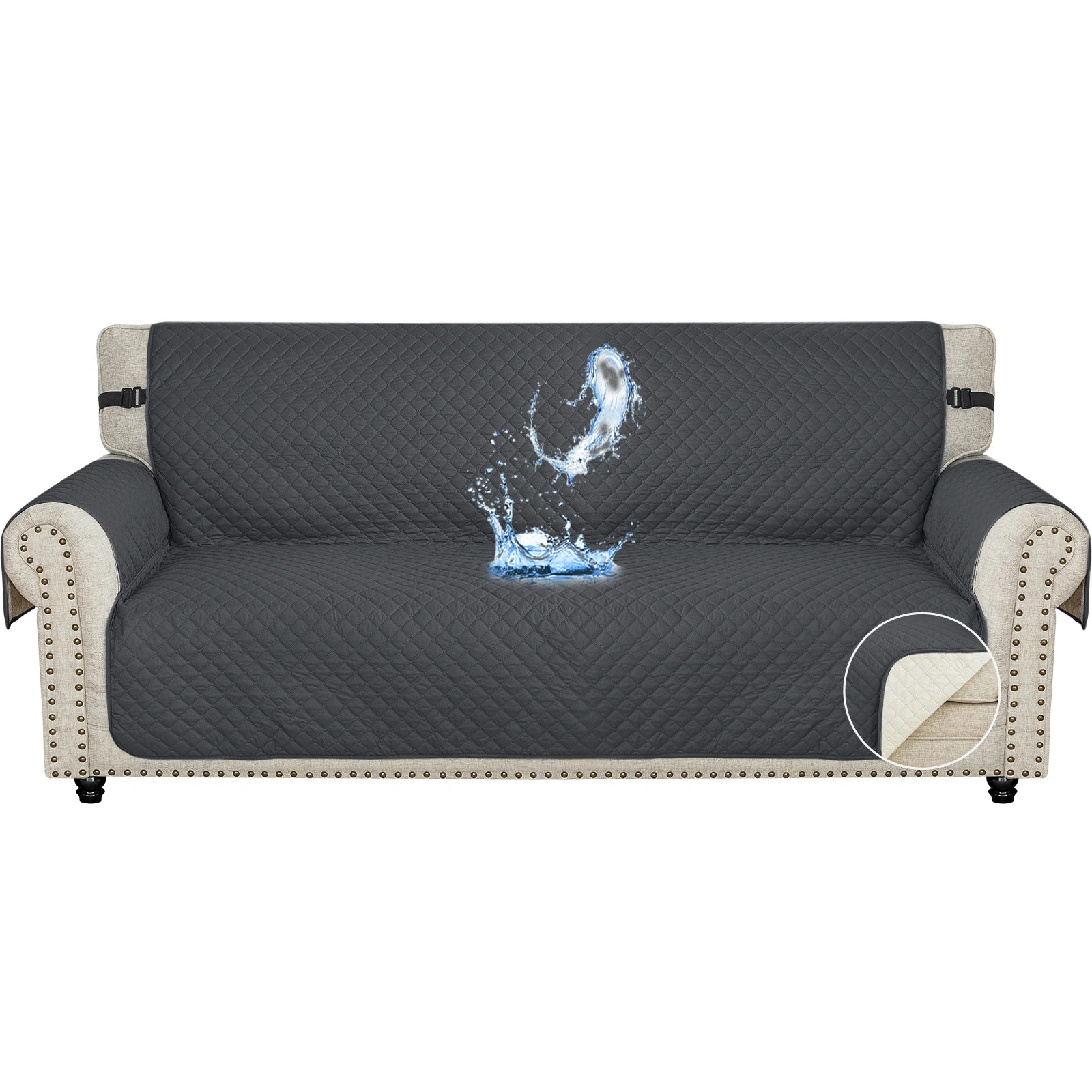 YSTYLE Waterproof 4 Seater Sofa Cover with Side Pockets Anti-Slip-YSTYLE