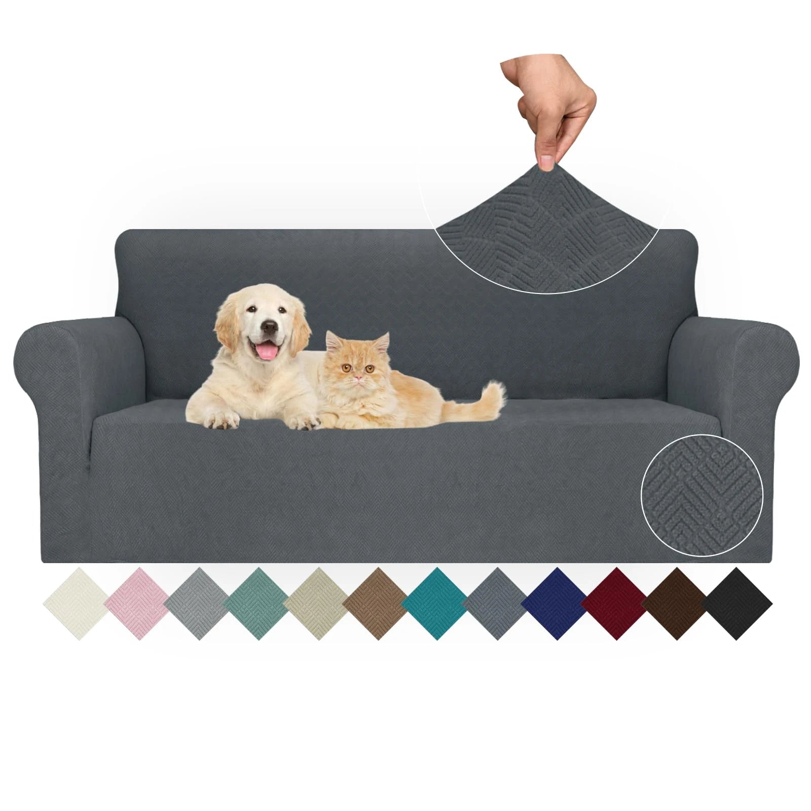 YSTYLE Stretch 3 Seater Sofa Cover with Armrests Anti-Slip Washable-YSTYLE