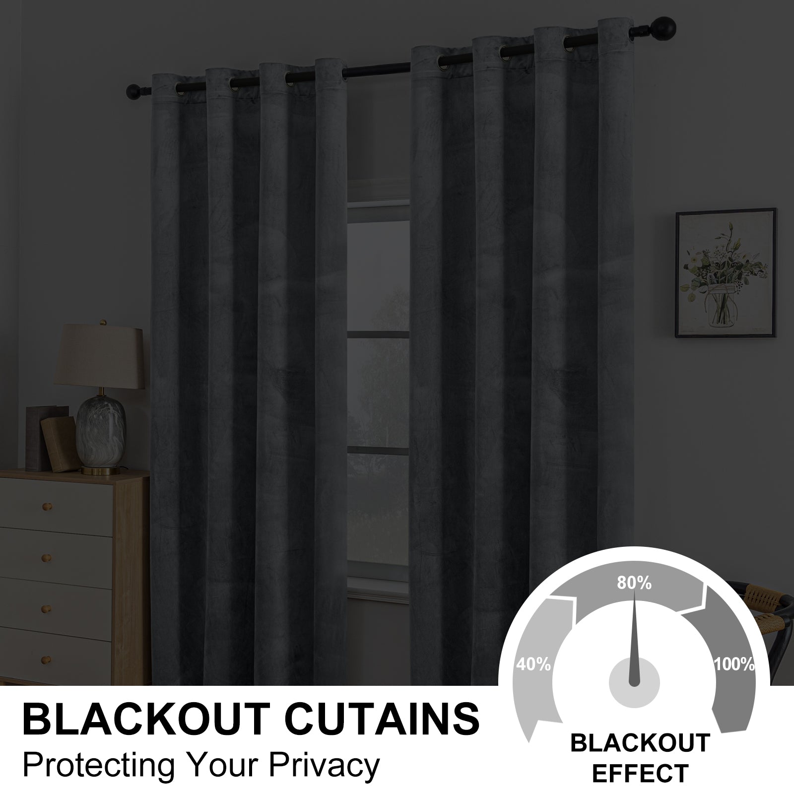 YSTYLE 2 Pieces Velvet Blackout Curtains Thermal Insulated-YSTYLE