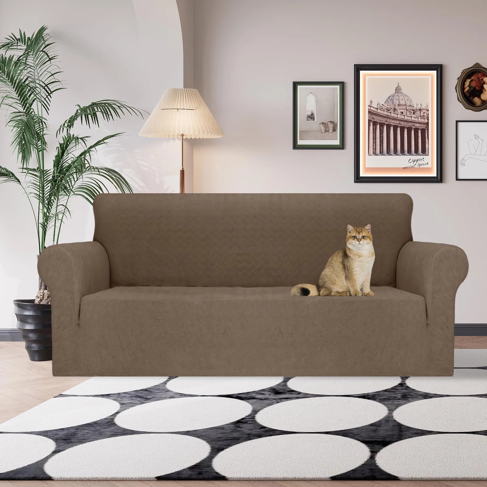 YSTYLE Stretch 3 Seater Sofa Cover with Armrests Anti-Slip Washable-YSTYLE