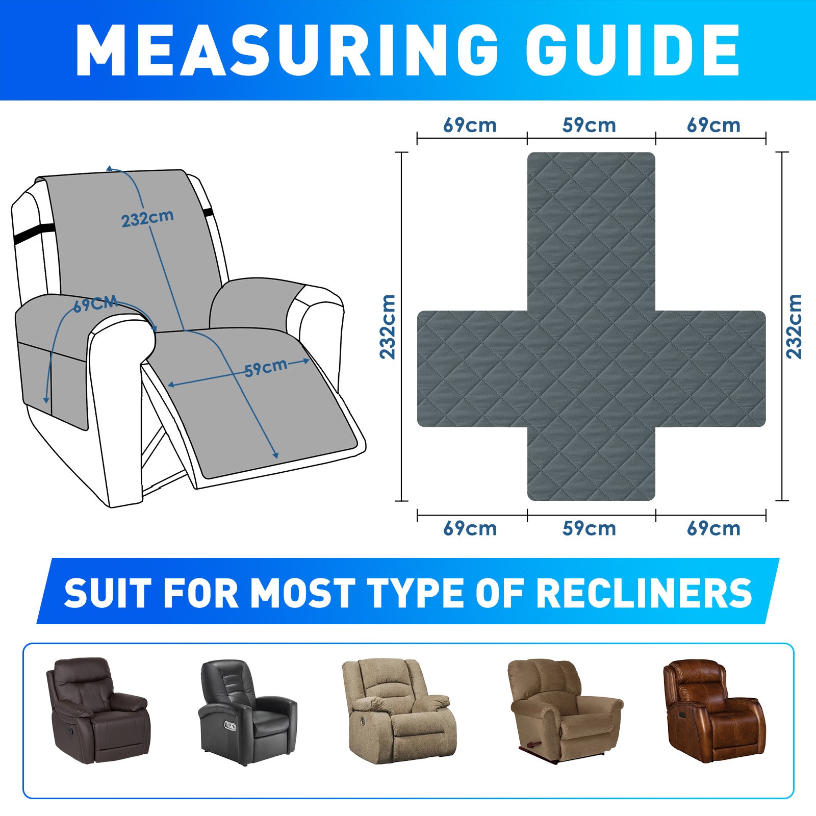 Waterproof 1 Seater Armchair Cover with Non-Slip Backing and Pockets