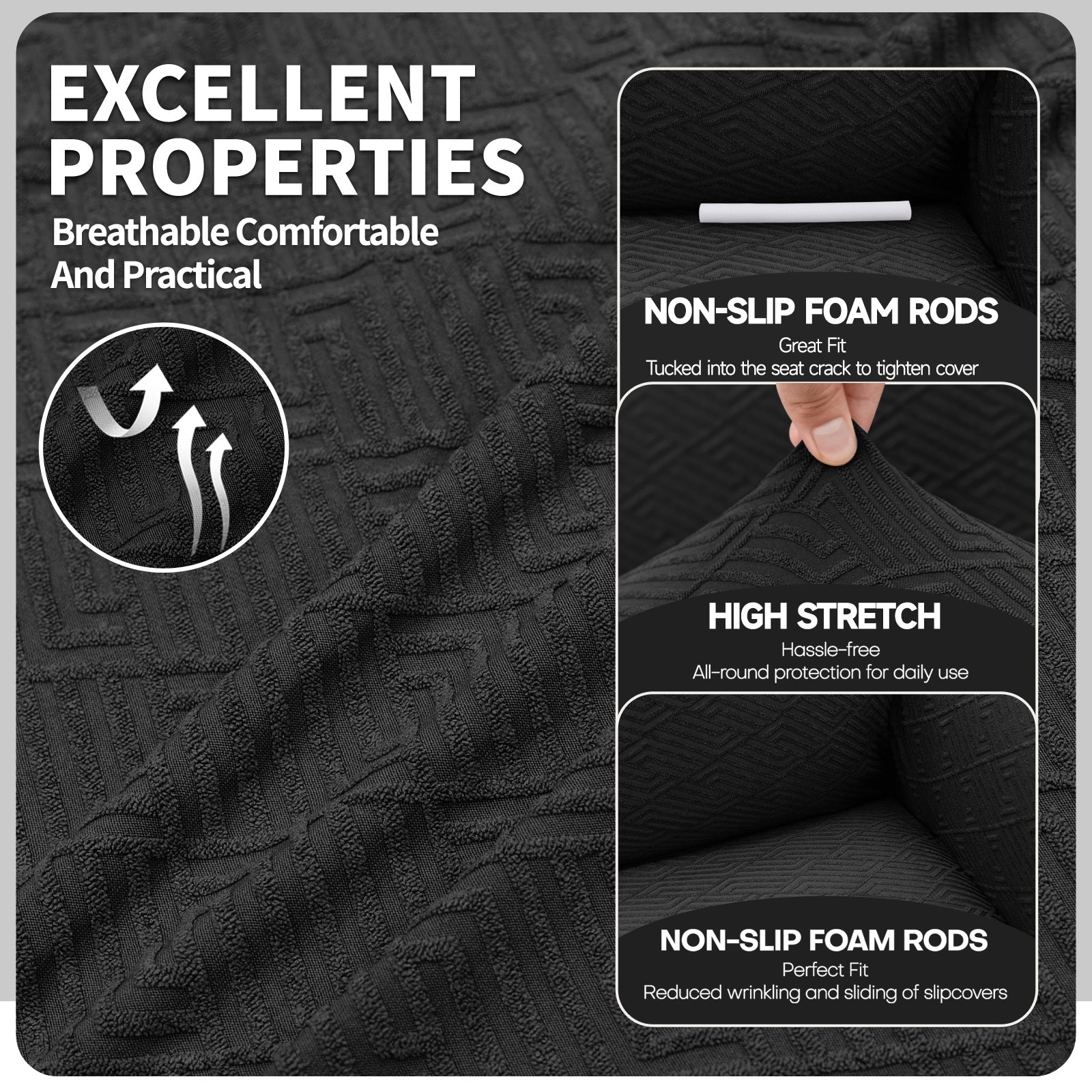 Copertura per divano a 3 posti YSTYLE Stretch con braccioli, motivo jacquard geometrico