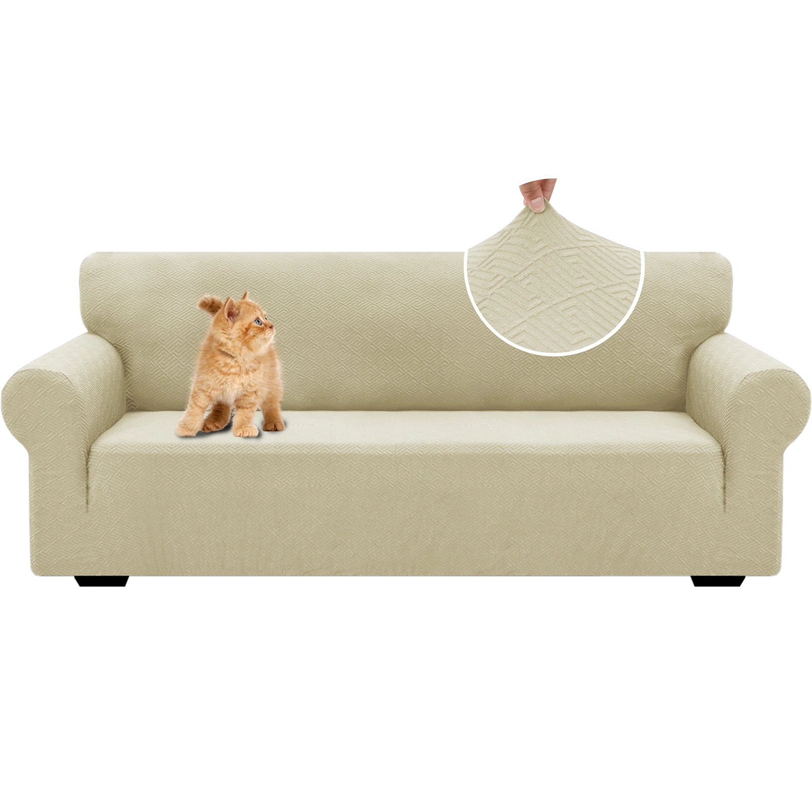 YSTYLE 3 Seater Sofa Cover – Stretch Fit, Pet Scratch Resistant, Geometric Jacquard, Anti-Slip, Washable-Back Shape