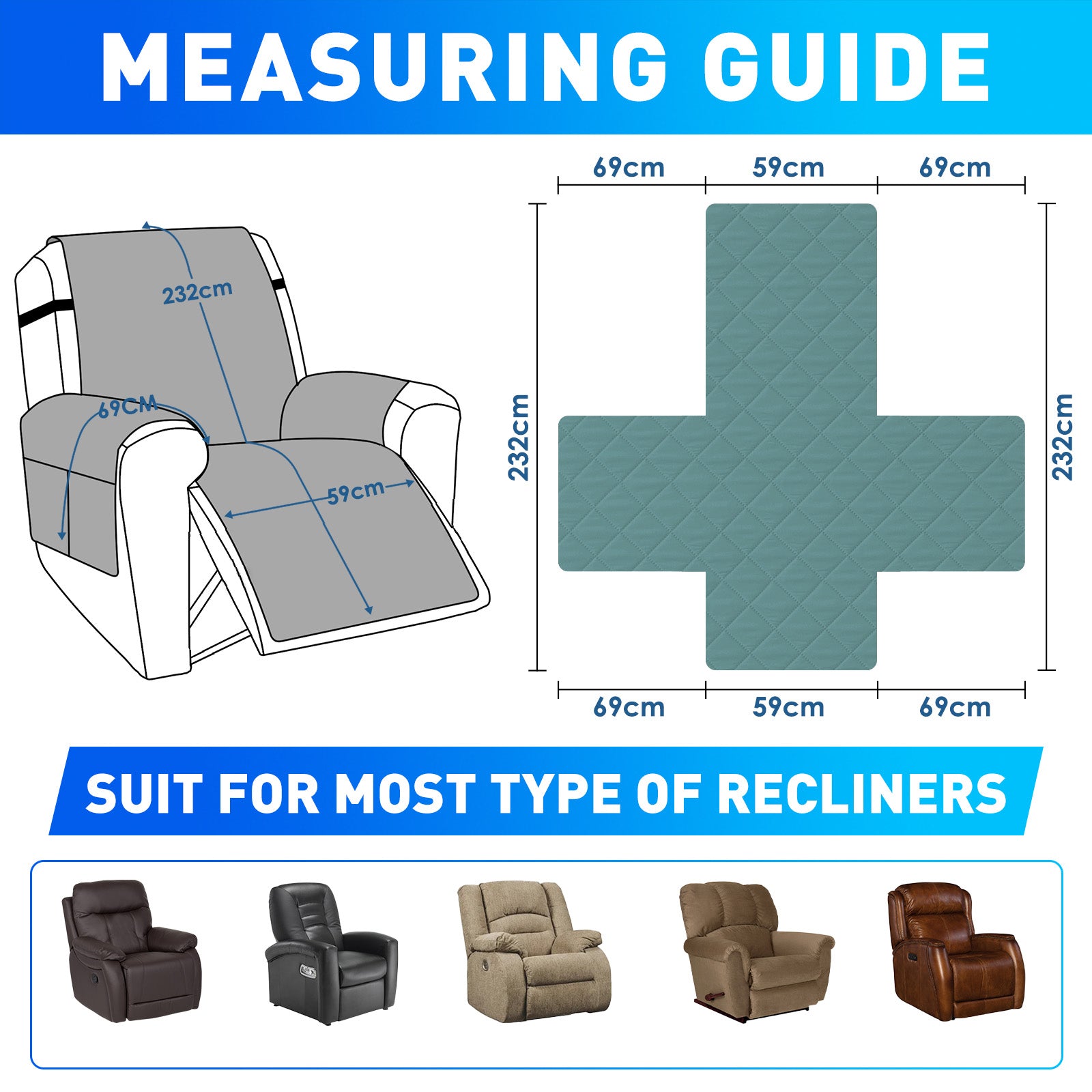 Waterproof 1 Seater Armchair Cover with Non-Slip Backing and Pockets