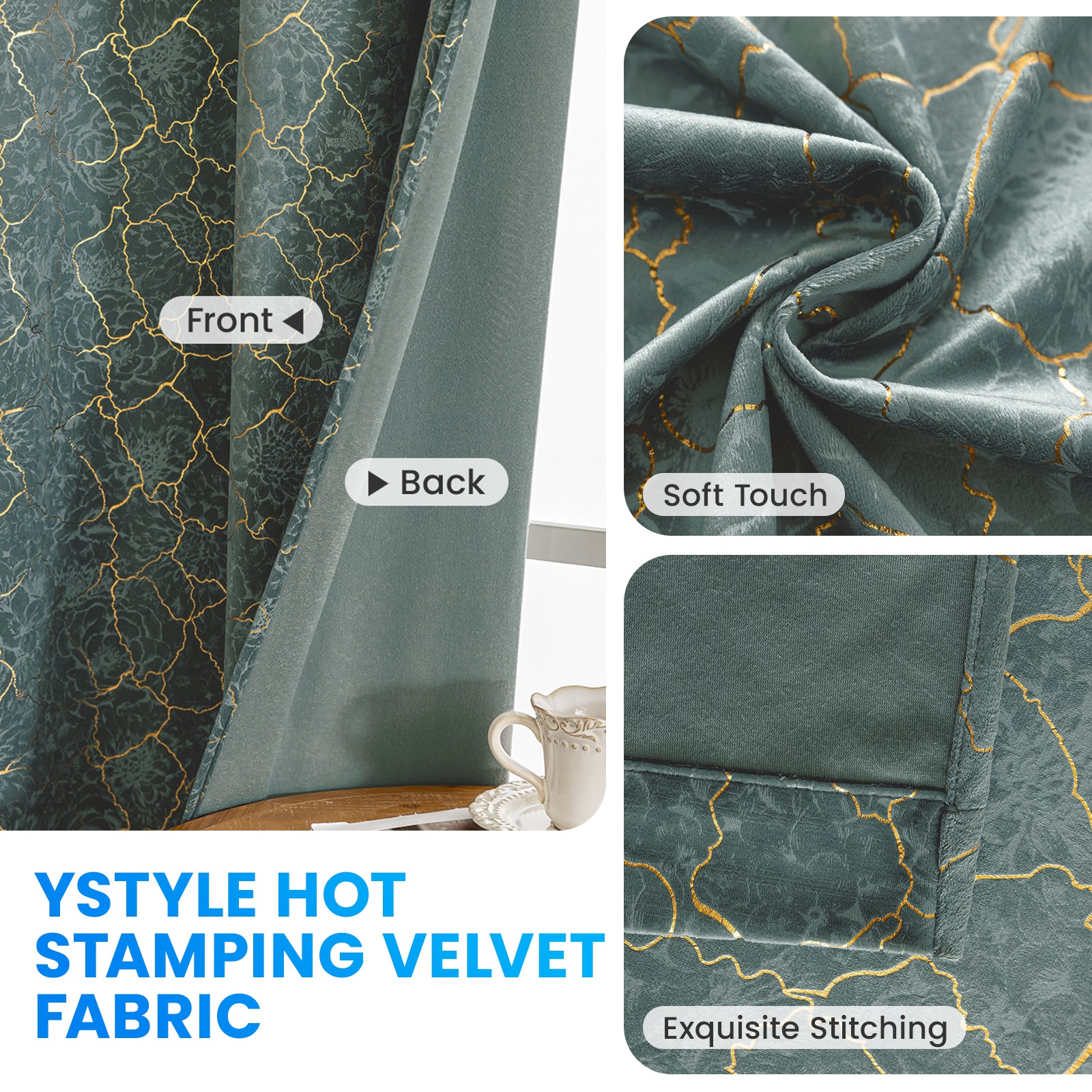 Ystyle 2 Stück Samt Blackout Vorhänge 117x137 cm Gold Druck