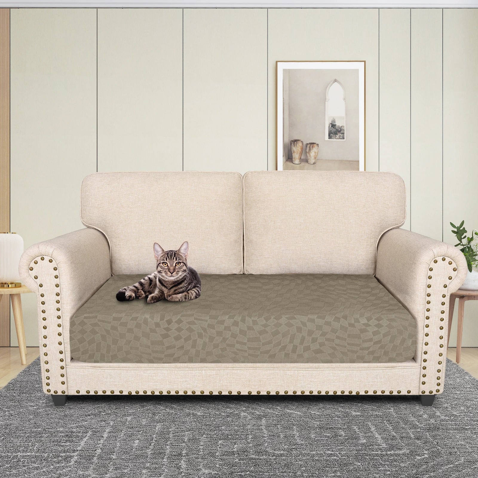 YSTYLE 2 Seater Cushion Cover – Stretch Fit, Anti-Slip Design, Universal Use, Geometric Style, Full Protection-Jacquard Plaid