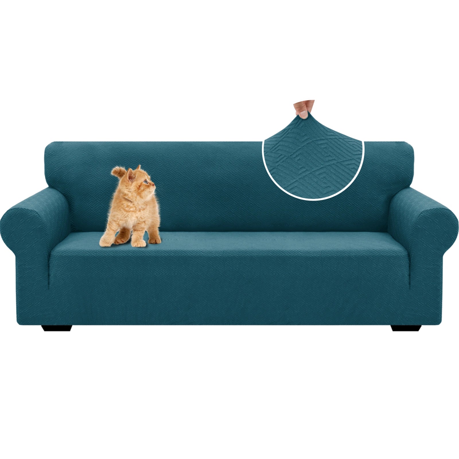 YSTYLE 3 Seater Sofa Cover – Stretch Fit, Pet Scratch Resistant, Geometric Jacquard, Anti-Slip, Washable-Back Shape