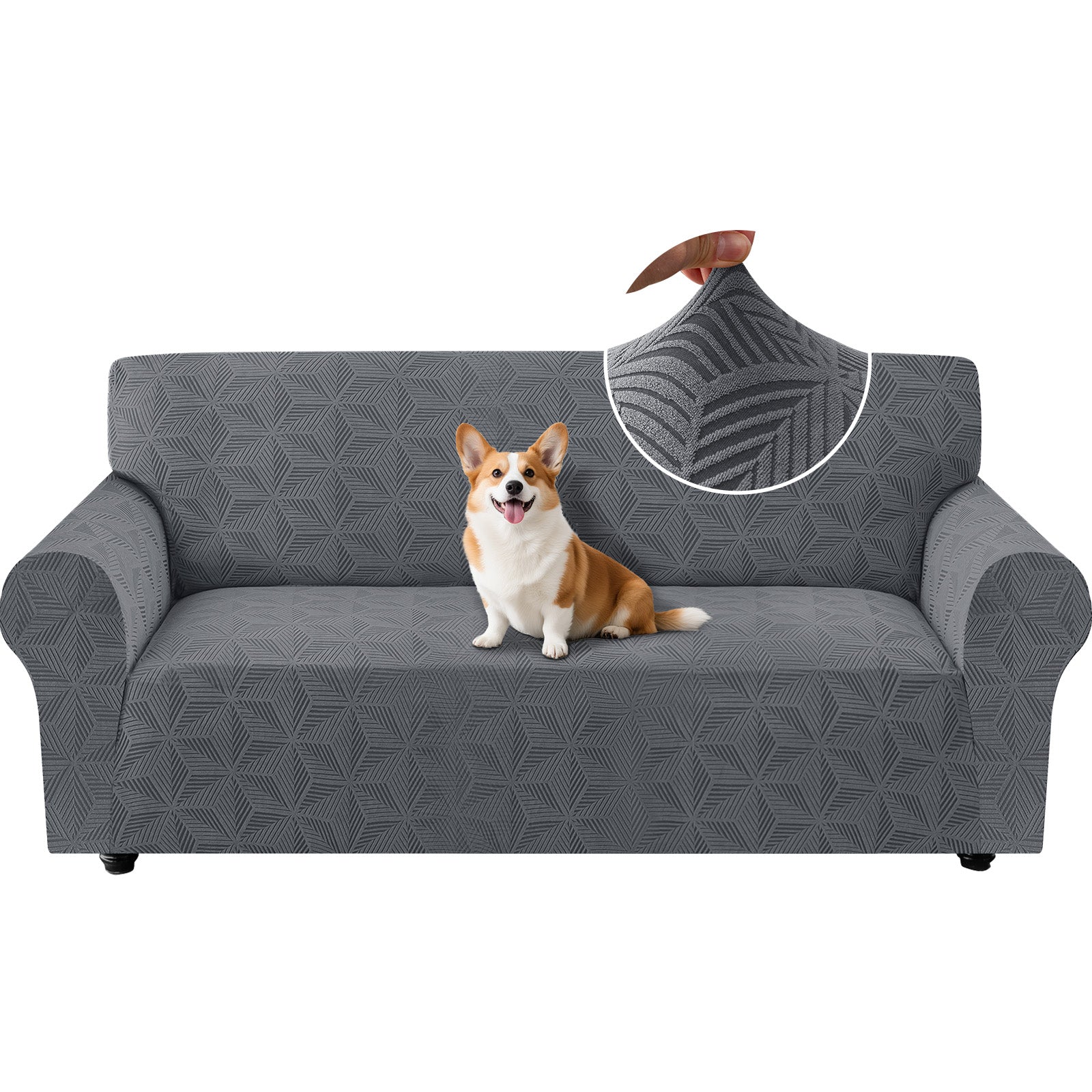 Ystyle Stretch 3 Seater Sofa Cover with Armrests Geometric Pattern Anti Slip-YSTYLE