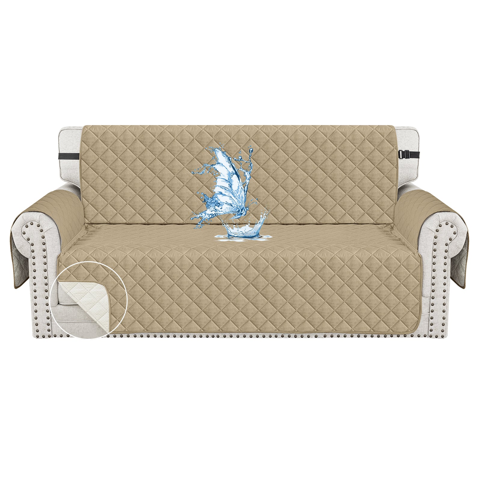 Ystyle Waterproof 3 Seater Sofa Cover with Armrests Side Pockets