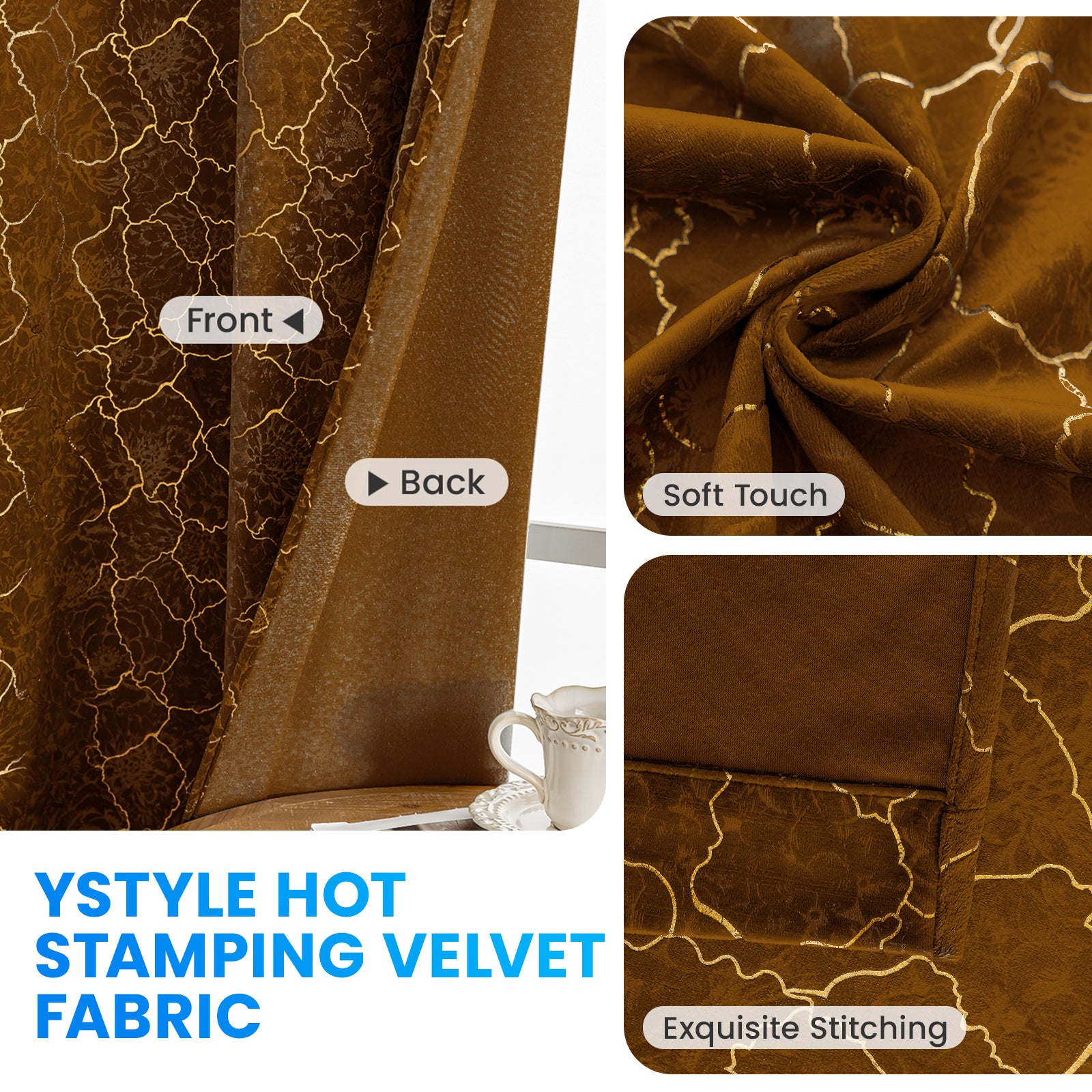 Ystyle 2 Stück Samt Blackout Vorhänge 117x137 cm Gold Druck