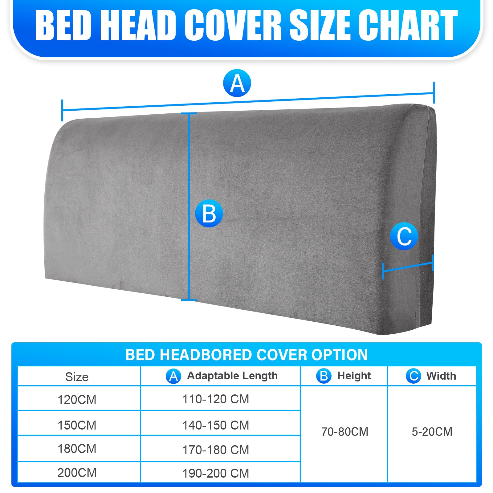Ystyle 180cm Velvet Headboard Cover, Elastic Slipcover for Bed Headboard, Solid Color Washable Headboard Protector for Single/Double Beds