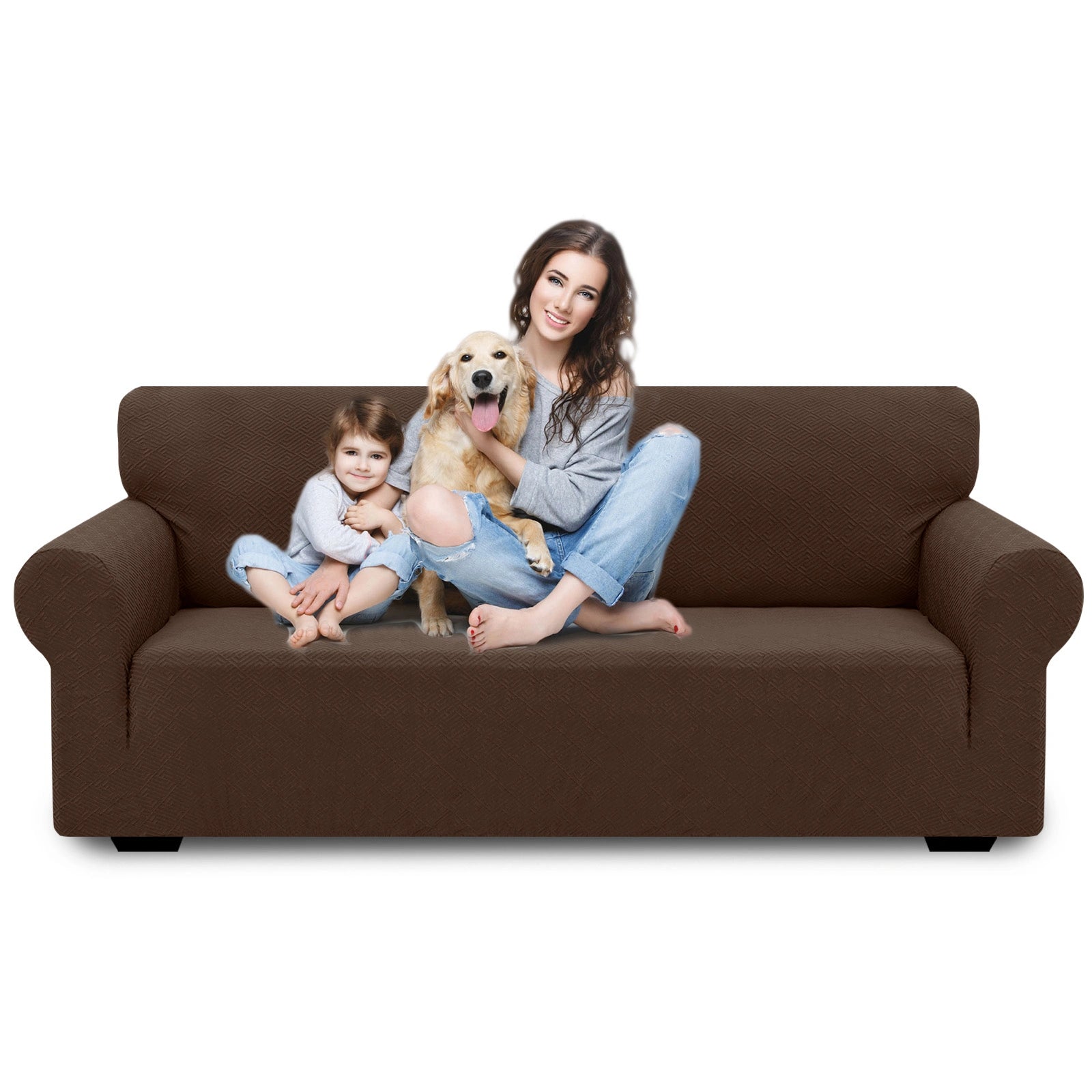 YSTYLE Stretch 3 Seater Sofa Cover with Armrests Geometric Jacquard Pattern-YSTYLE