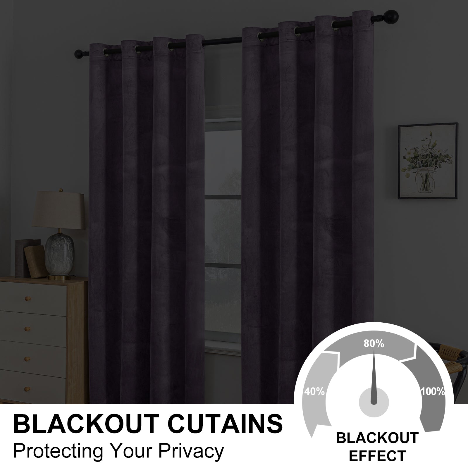 YSTYLE 2 Pieces Velvet Blackout Curtains Thermal Insulated-YSTYLE