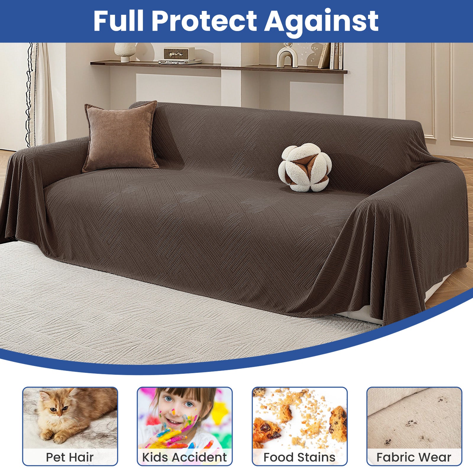 Ystyle 3 Seater Sofa Cover, 180x340 cm, Anti-Claw Protection, Soft Universal Sofa Cover, Anti-Dust, Large Size Modern Washable Sofa Throw