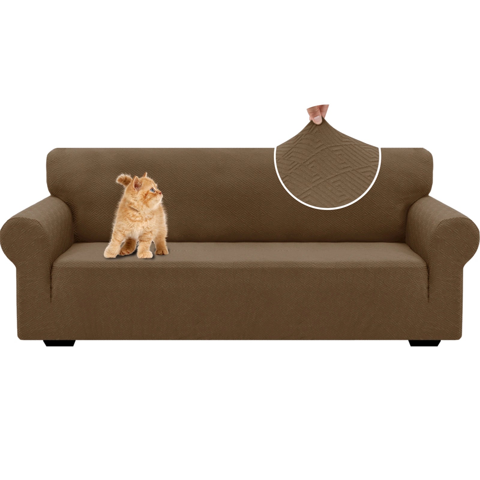 YSTYLE Stretch 3 Seater Sofa Cover with Armrests Geometric Jacquard Pattern-YSTYLE