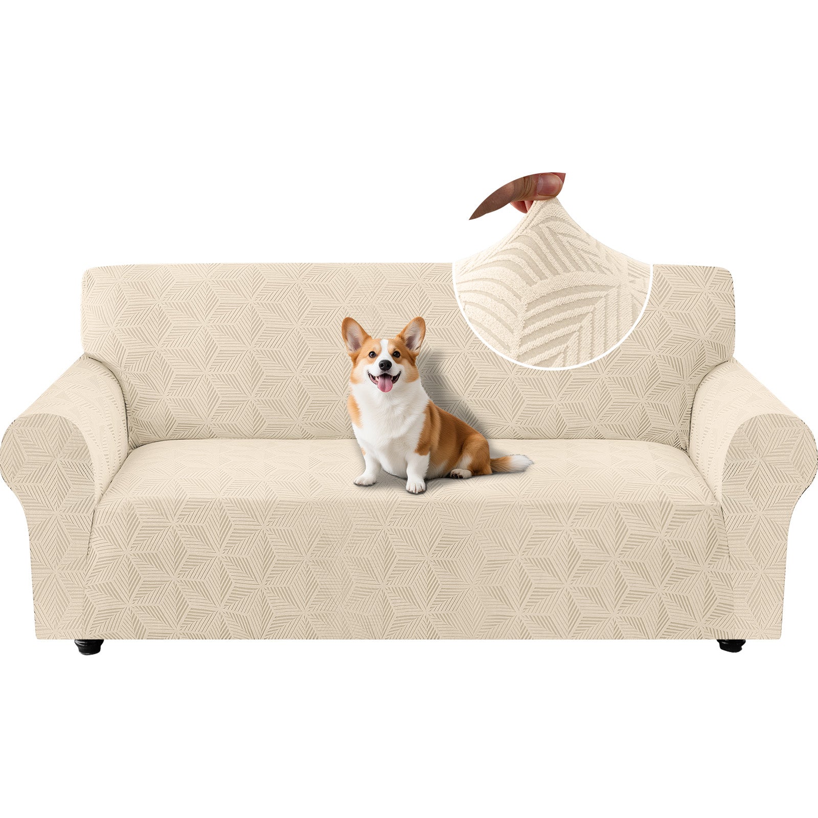 Ystyle Stretch 3 Seater Sofa Cover with Armrests Geometric Pattern Anti Slip-YSTYLE