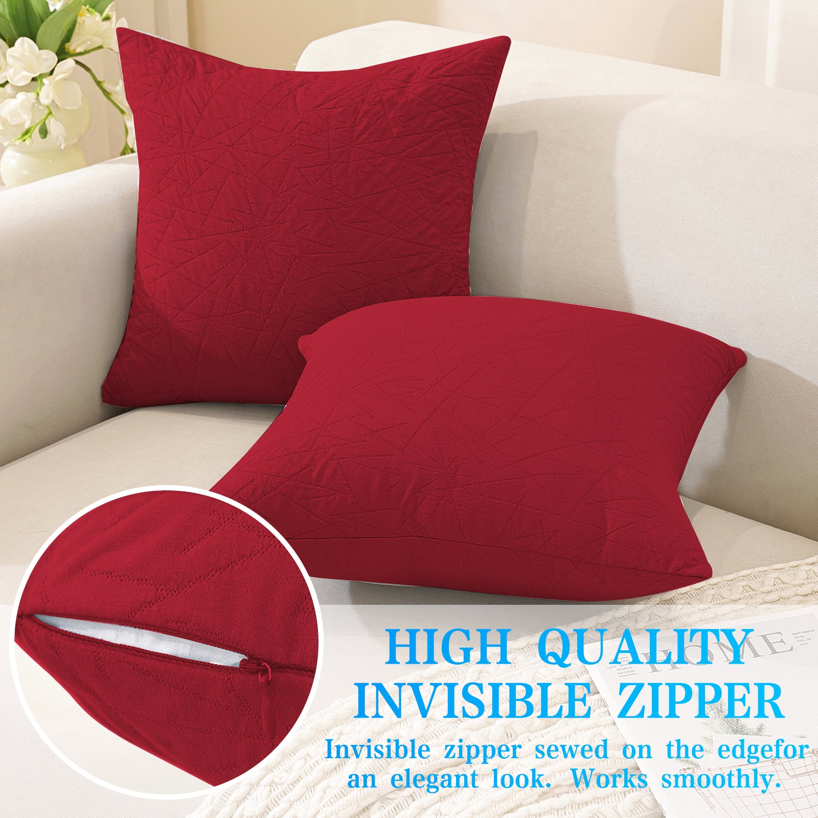 Ystyle 2 Pieces Sofa Cushion Covers 60 x 60 cm, Cushion Covers with Invisible Zipper, Square Pillowcases, Modern Sofa Pillowcases, for Living Room Bedroom Balcony Outdoor