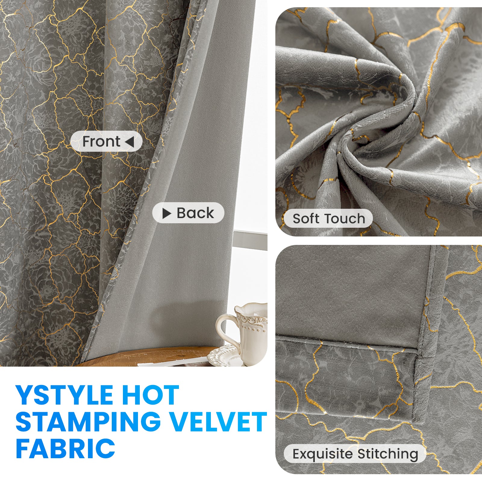 Ystyle 2 Stück Samt Blackout Vorhänge 117x137 cm Gold Druck