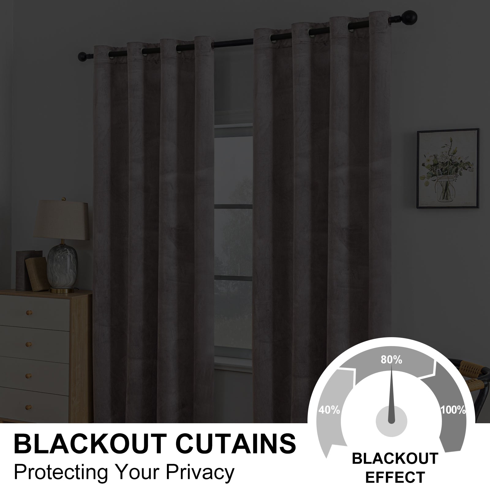 YSTYLE 2 Pieces Velvet Blackout Curtains Thermal Insulated-YSTYLE
