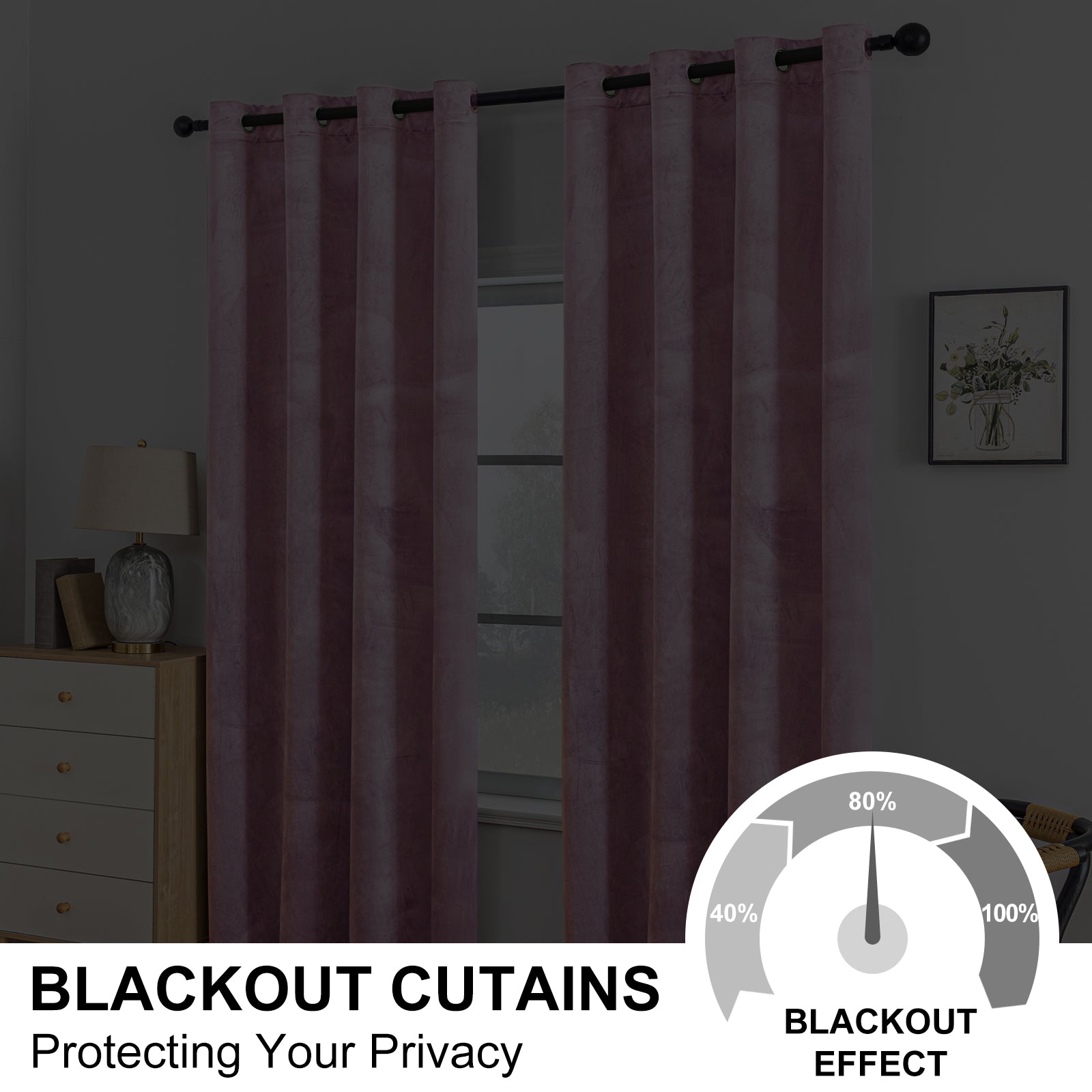YSTYLE 2 Pieces Velvet Blackout Curtains Thermal Insulated-YSTYLE