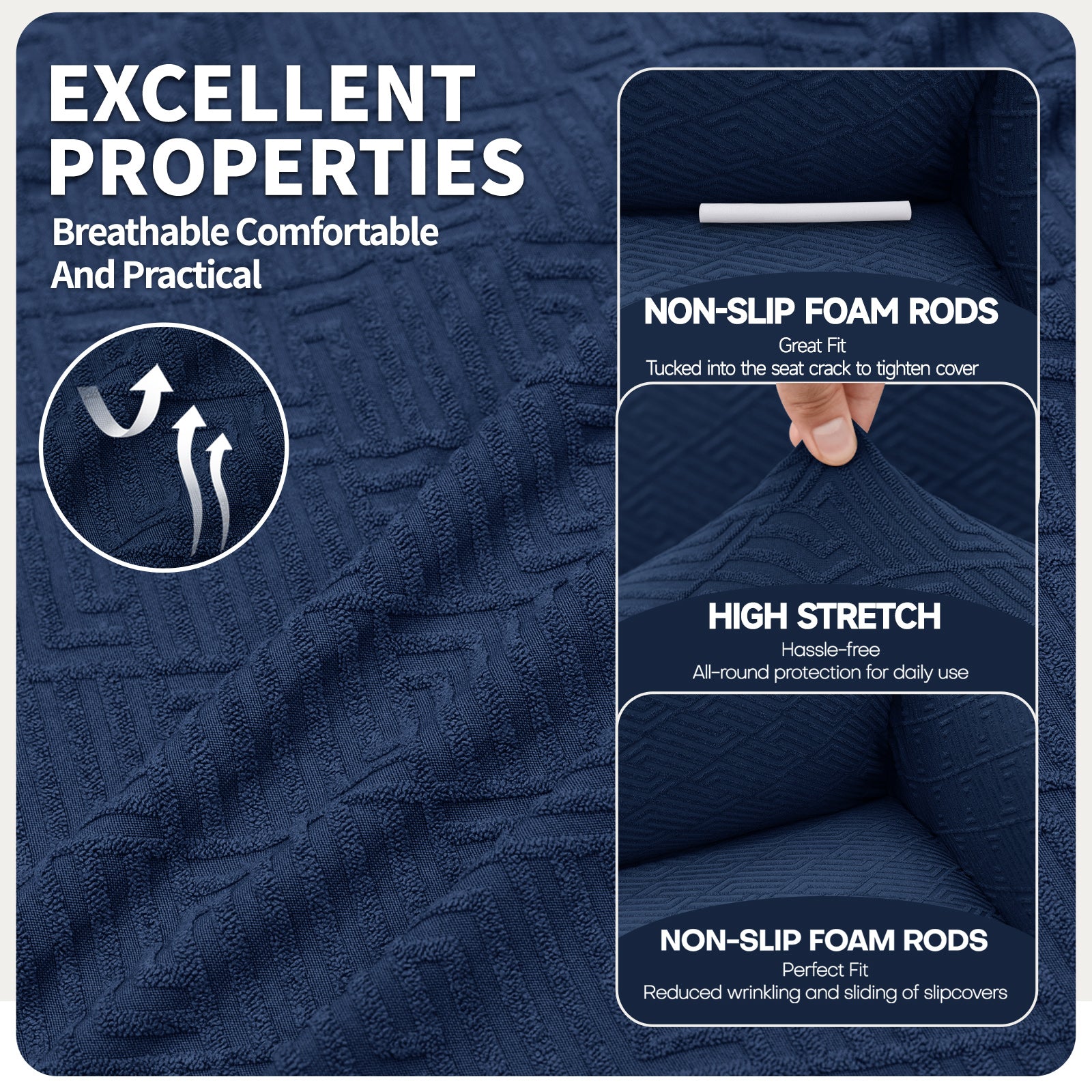 Copertura per divano a 3 posti YSTYLE Stretch con braccioli, motivo jacquard geometrico