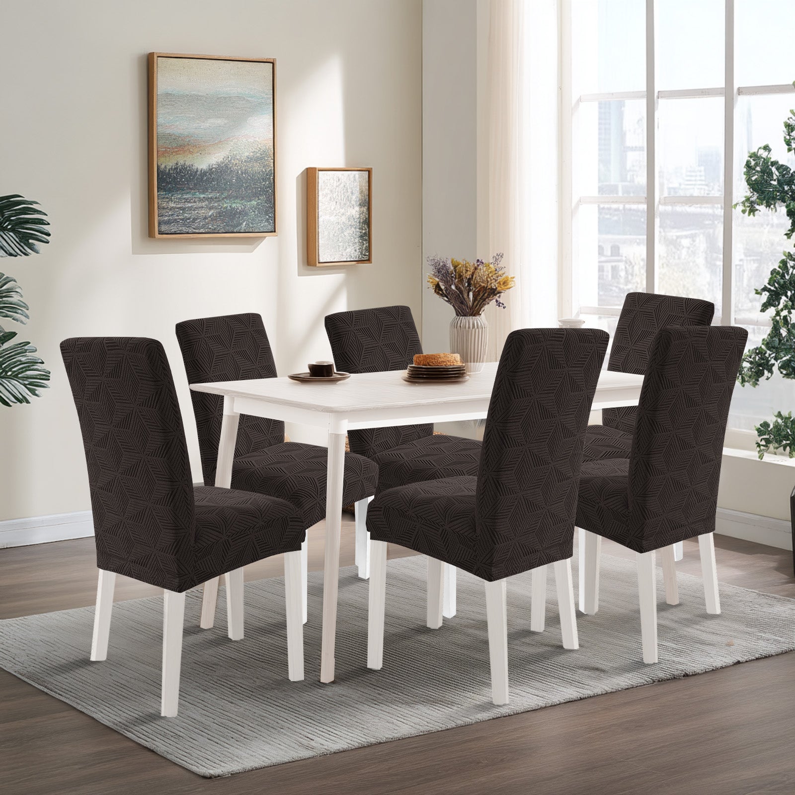 Ystyle 6-Piece Chair Covers with Backrest, Elastic Slipcovers, Universal Living Room Kitchen Chair Protectors, Cat Scratch-Resistant Modern Stain-Proof Dining Chair Covers