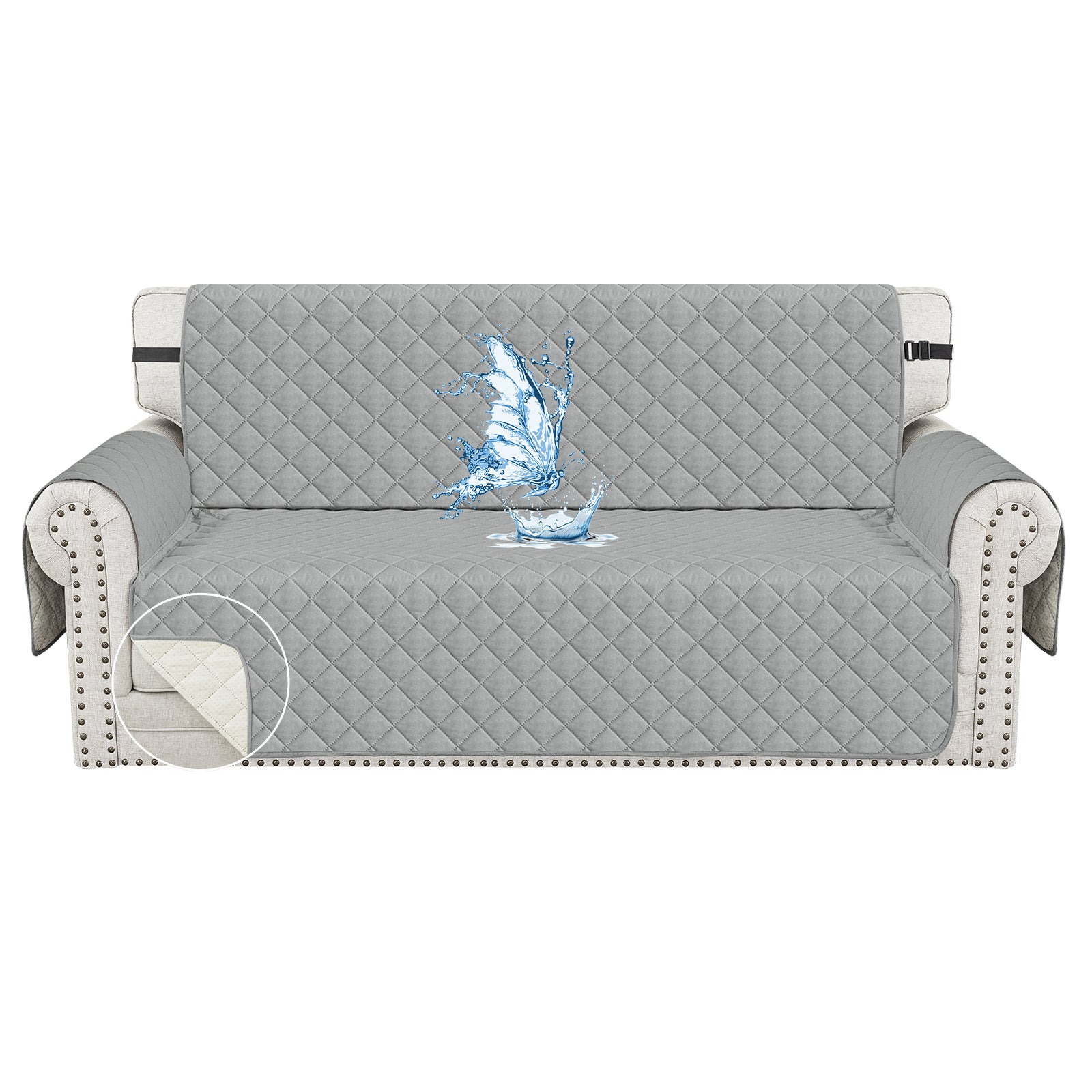 Ystyle Waterproof 3 Seater Sofa Cover with Armrests Side Pockets