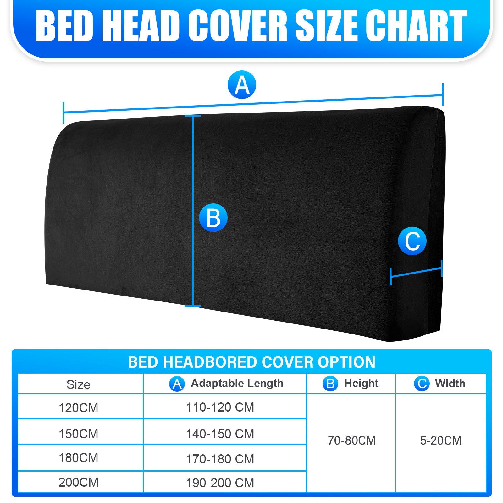 Ystyle 180cm Velvet Headboard Cover, Elastic Slipcover for Bed Headboard, Solid Color Washable Headboard Protector for Single/Double Beds