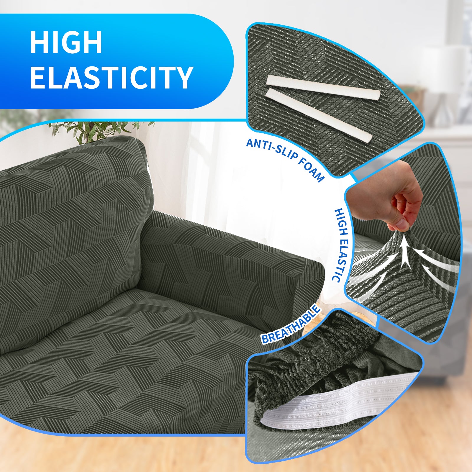 Ystyle Stretch 4 Seater Sofa Cover Super Elastic and Anti Slip-YSTYLE