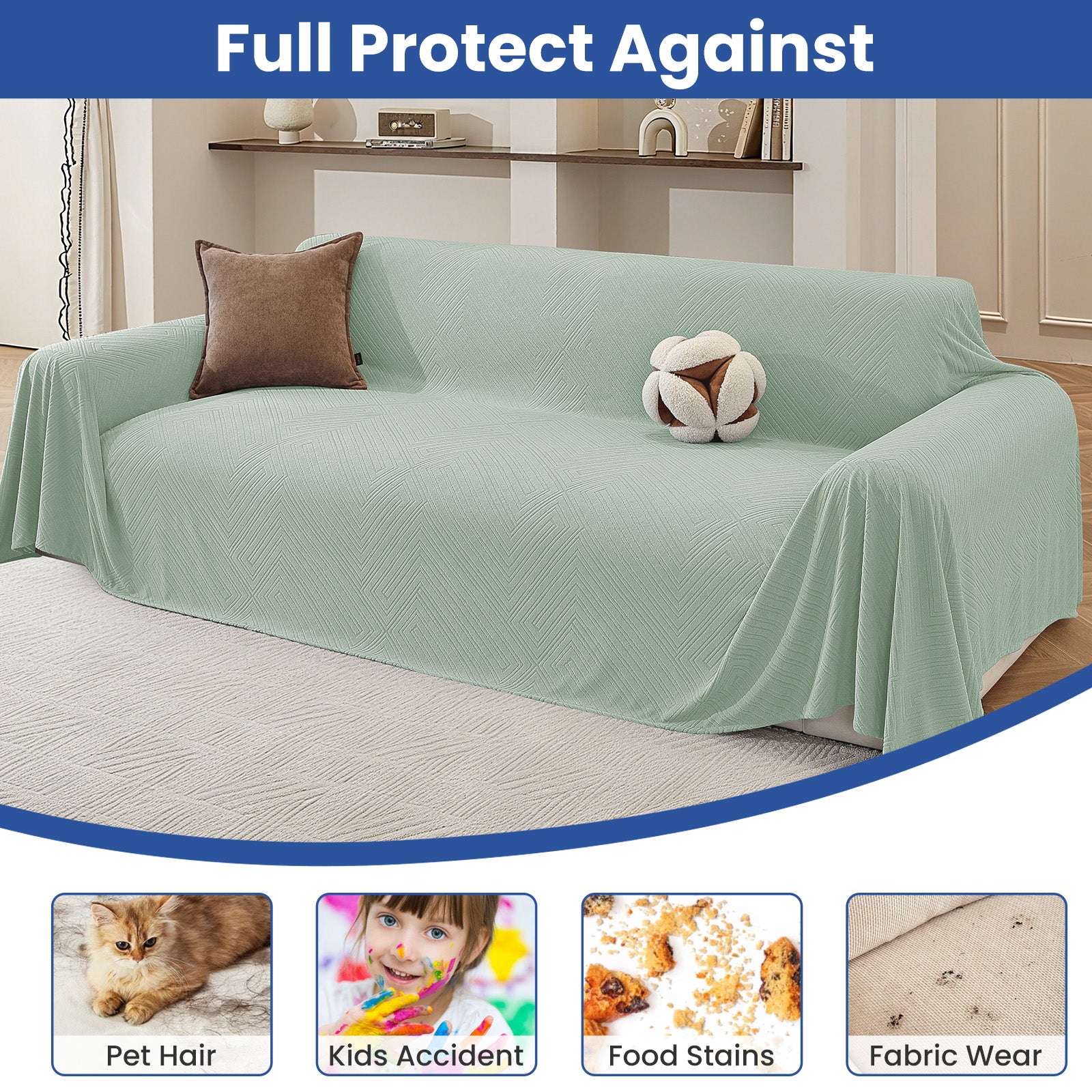 Ystyle 3 Seater Sofa Cover, 180x340 cm, Anti-Claw Protection, Soft Universal Sofa Cover, Anti-Dust, Large Size Modern Washable Sofa Throw