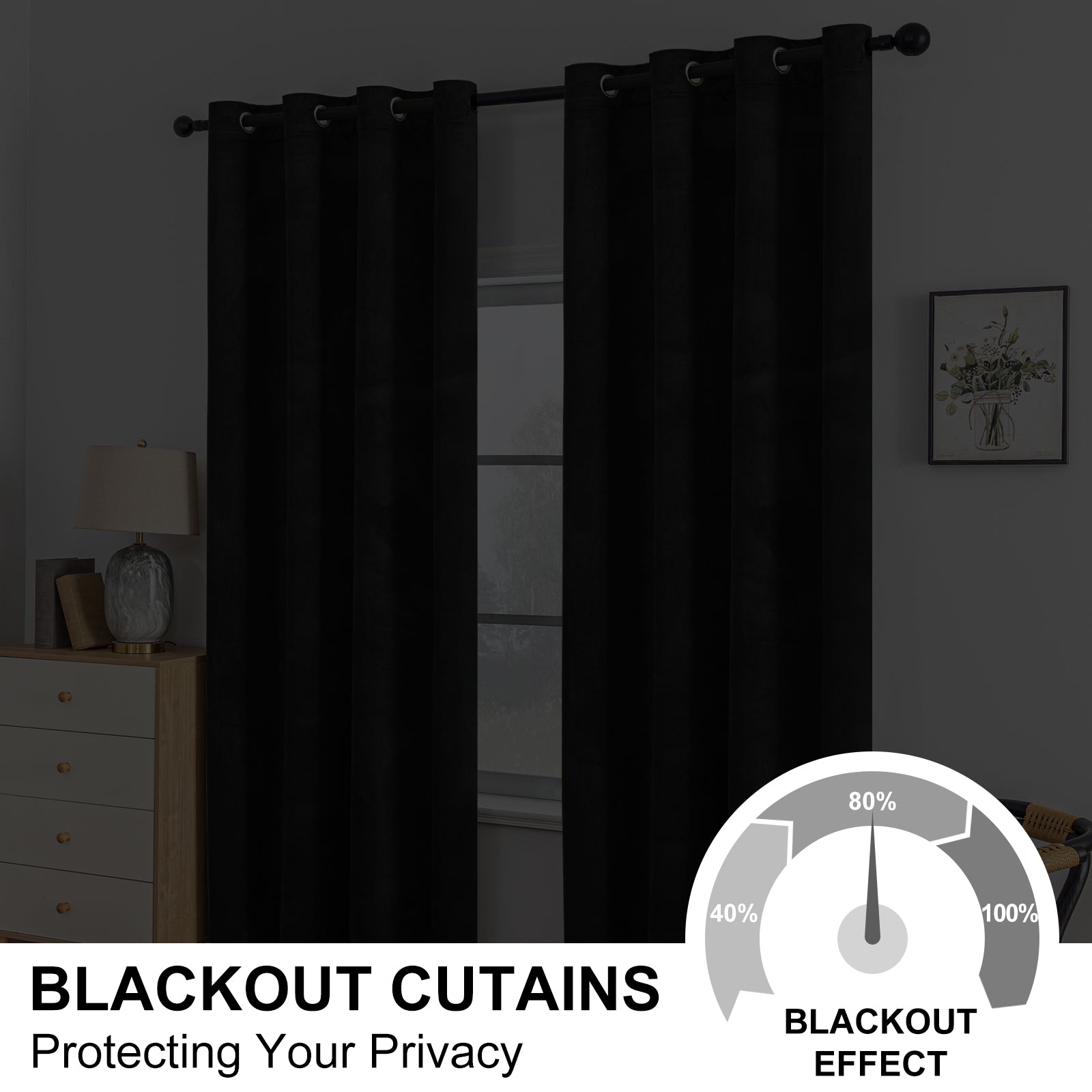 YSTYLE 2 Pieces Velvet Blackout Curtains Thermal Insulated-YSTYLE