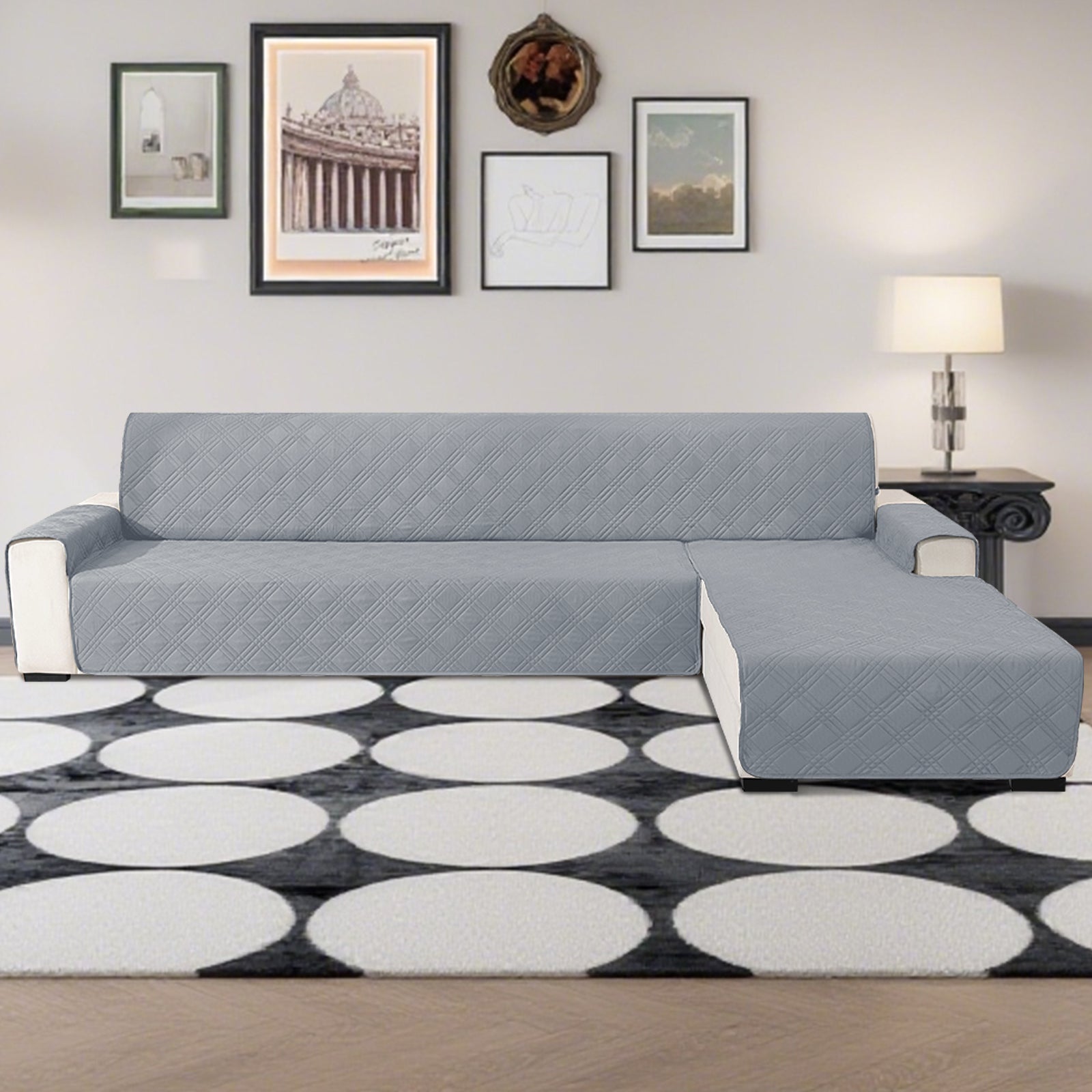 Housse de canapé d'angle réversible 3 places matelassée anti-dérapante YSTYLE