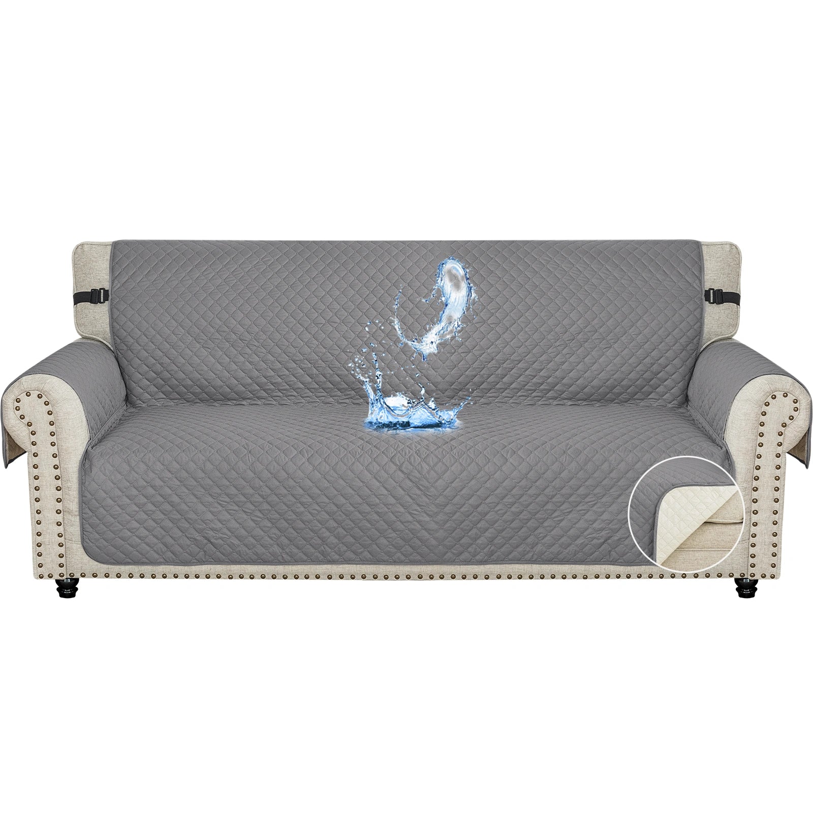 YSTYLE Waterproof 4 Seater Sofa Cover with Side Pockets Anti-Slip-YSTYLE