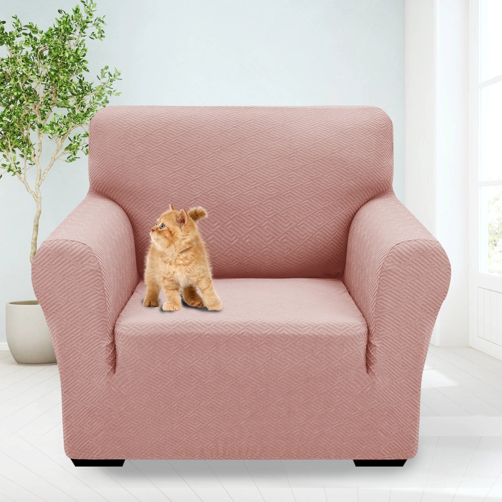 YSTYLE 1 Seater Sofa Cover – Stretch Fit, Pet Scratch Resistant, Geometric Jacquard, Anti-Slip, Washable-Back Shape