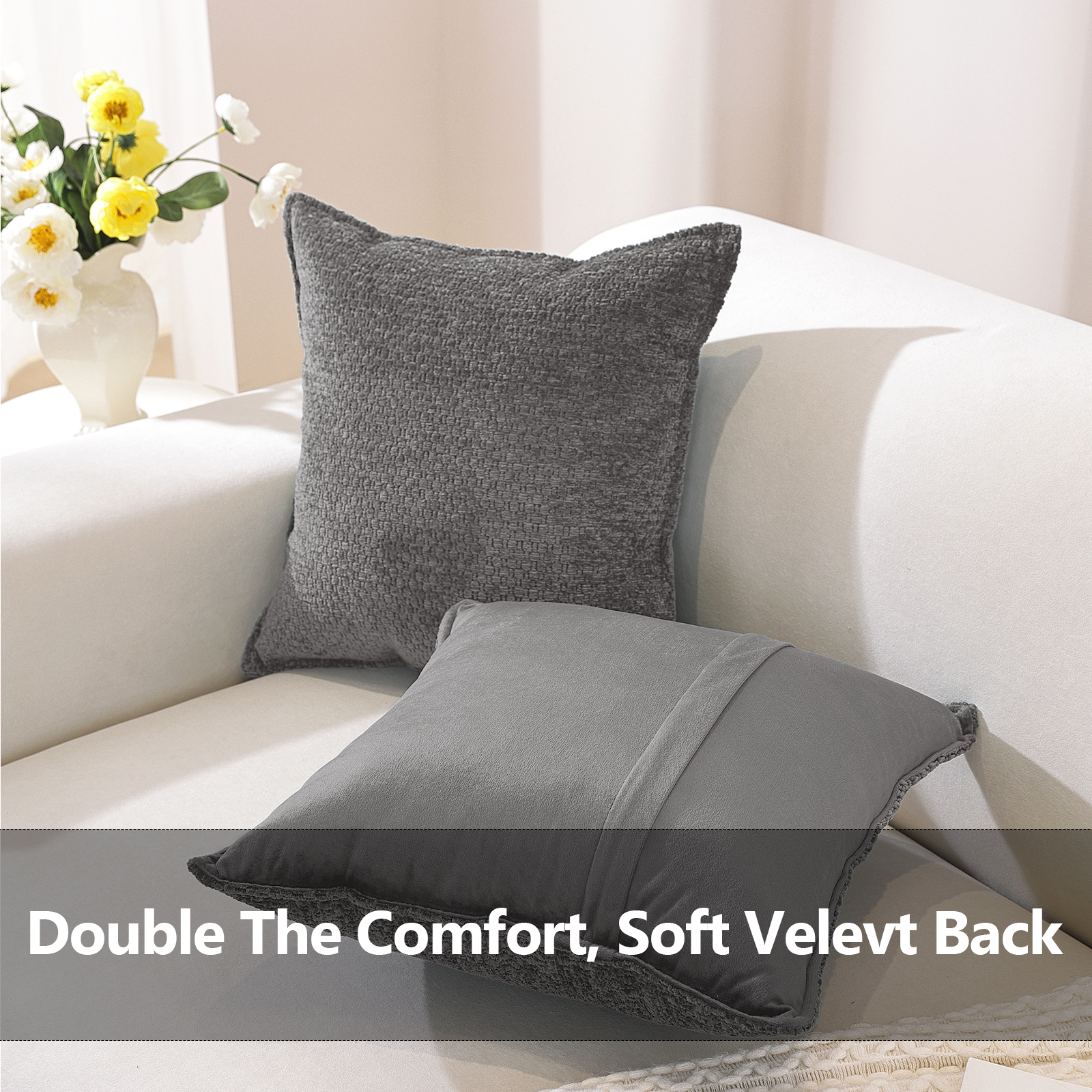 Ystyle Chenille Sofa Cushion Covers 40 x 40 cm, 2 Pieces, Soft Durable Cushion Cover, Cushion Cover with Corazón Shape, Decorative Cushion Covers Living Room