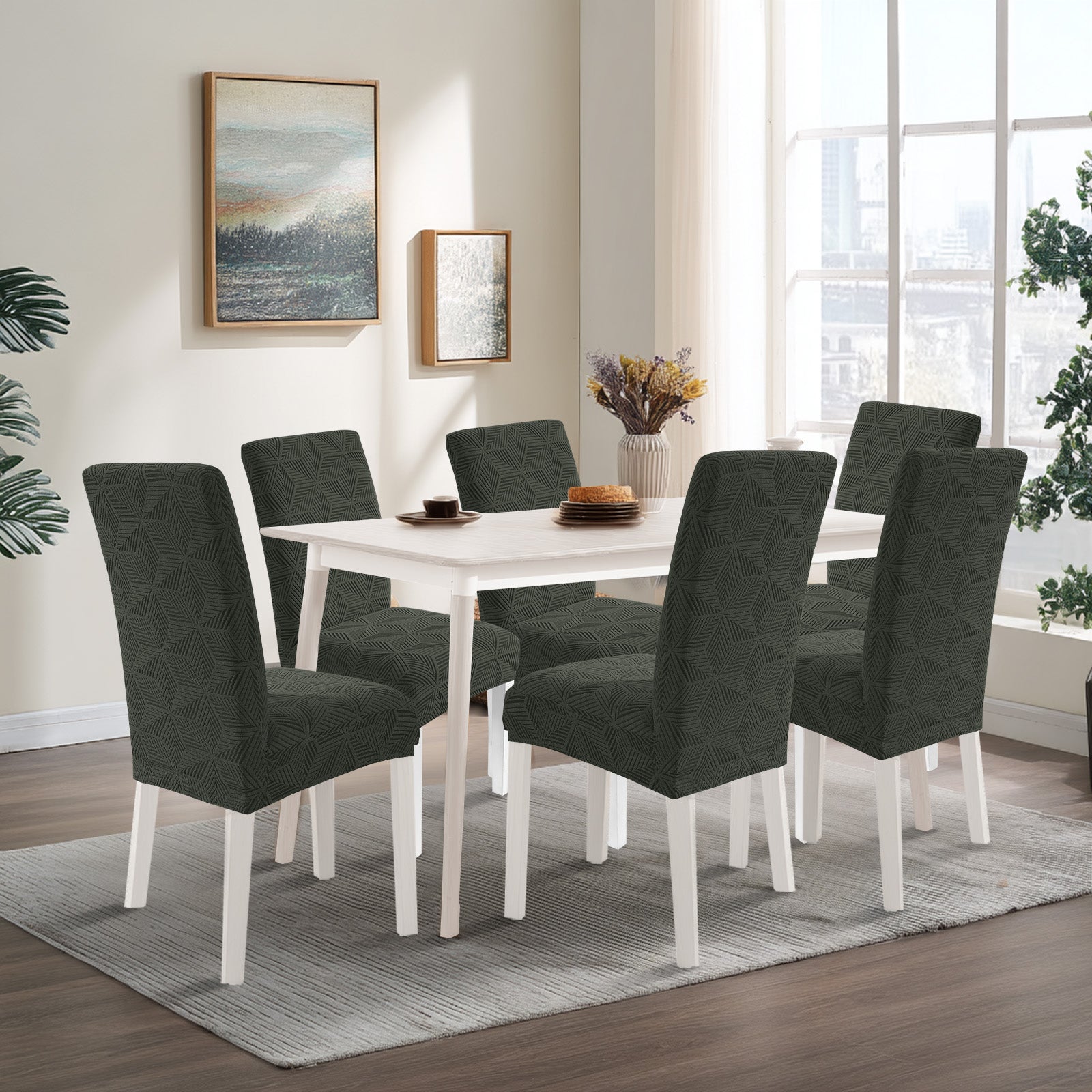 Ystyle 6-Piece Chair Covers with Backrest, Elastic Slipcovers, Universal Living Room Kitchen Chair Protectors, Cat Scratch-Resistant Modern Stain-Proof Dining Chair Covers