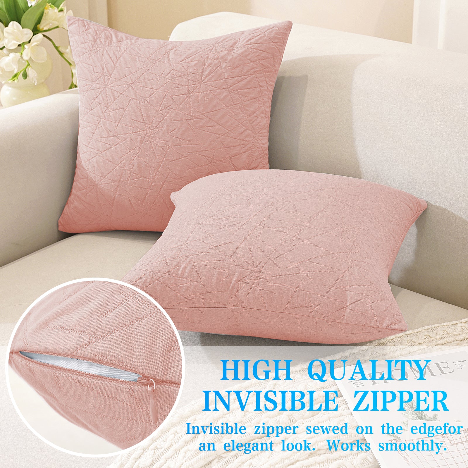 Ystyle 2 Pieces Sofa Cushion Covers 50 x 50 cm, Cushion Covers with Invisible Zipper, Square Pillowcases, Modern Sofa Pillowcases, for Living Room Bedroom Balcony Outdoor